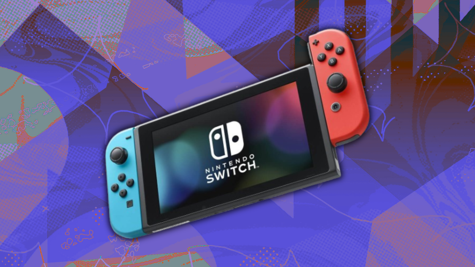 Nintendo Switch console with colorful abstract background