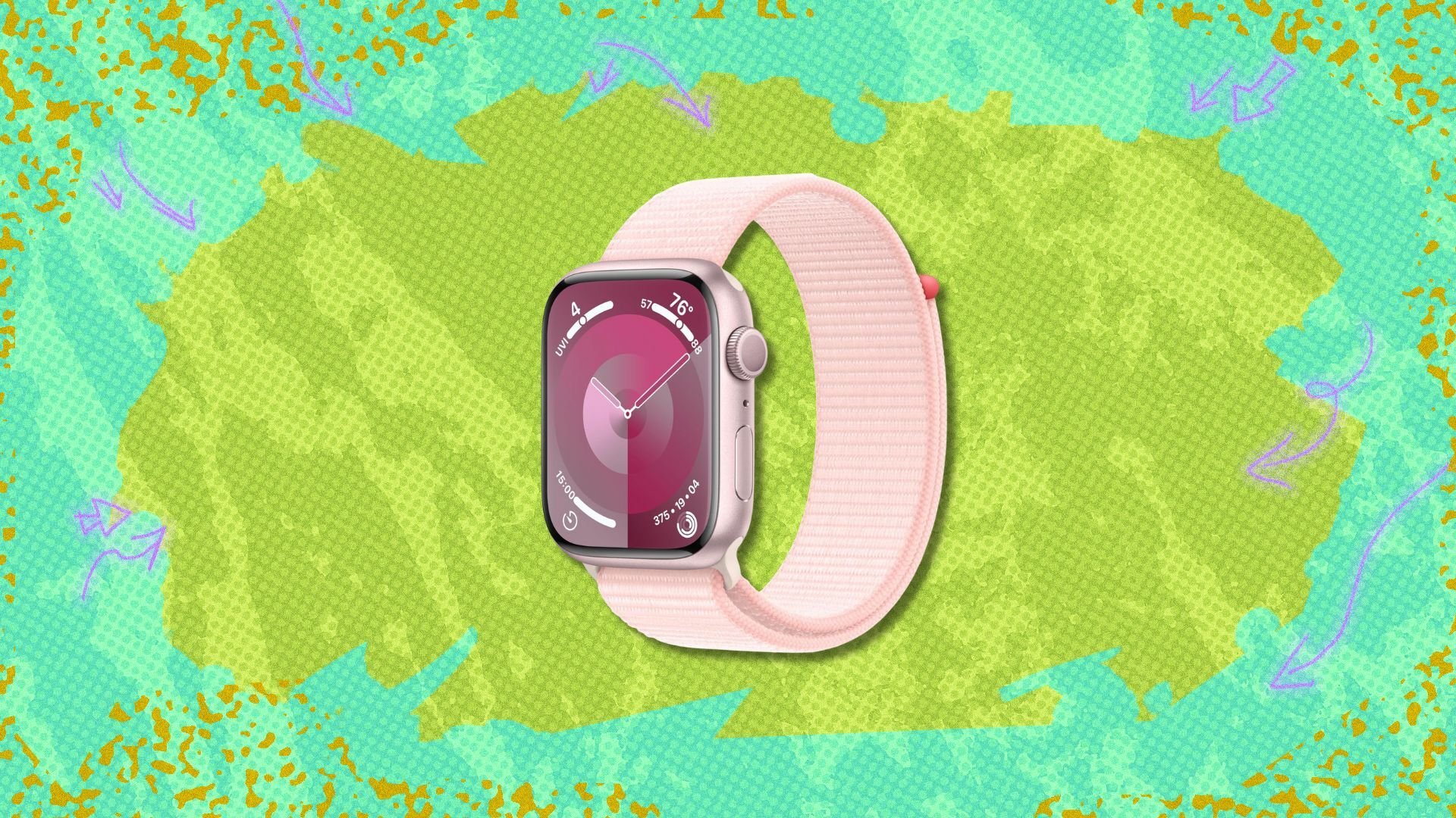 apple watch series 9 against a green patterned background