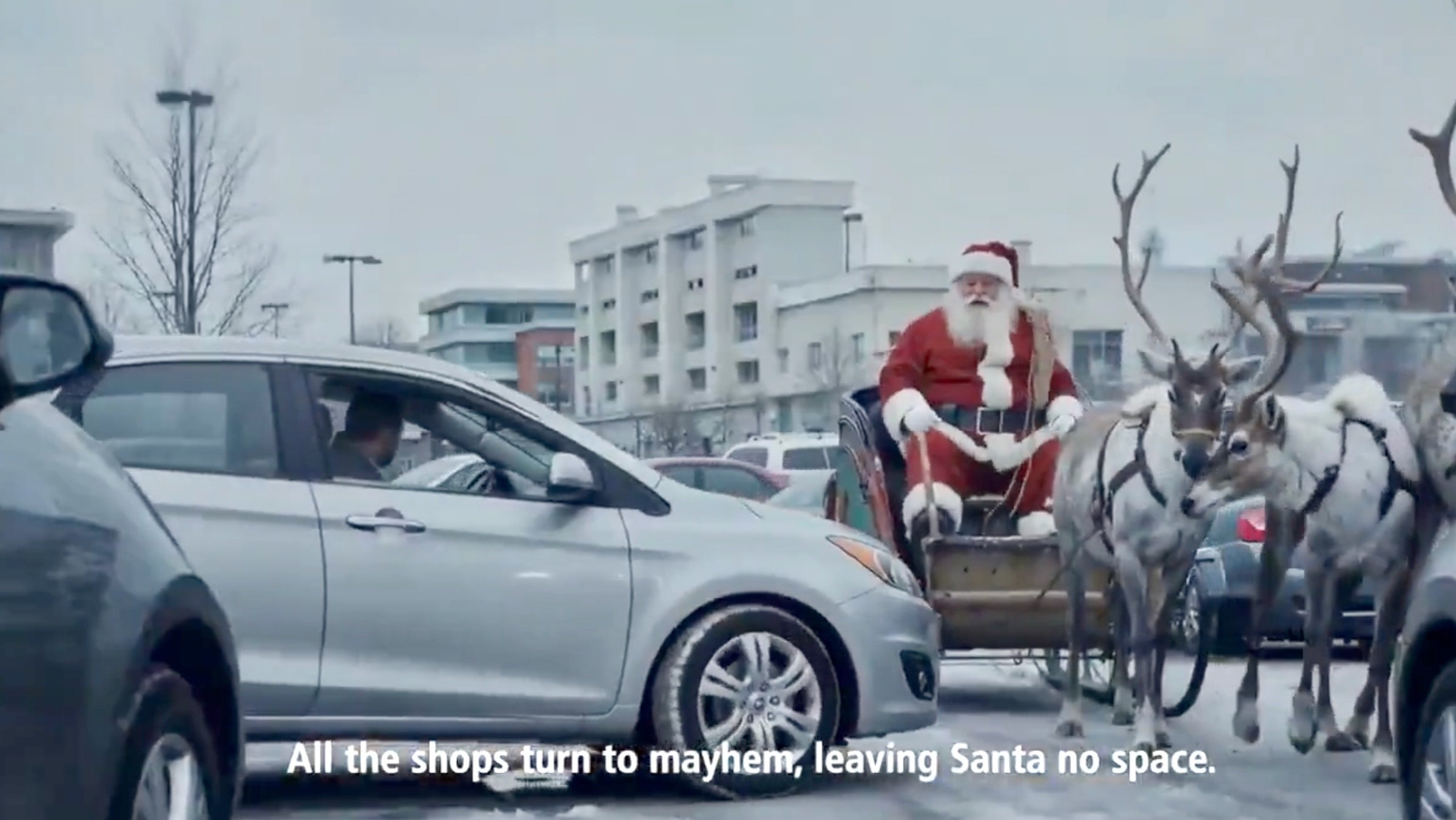 screenshot from mcdonald's netherlands ai holiday ad showing santa in traffic