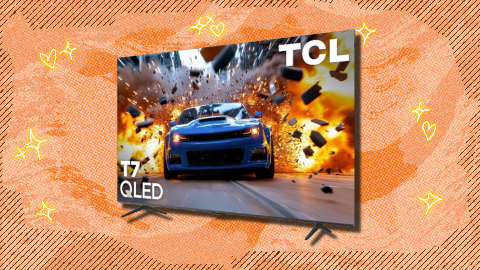 TCL T7 TV with orange background