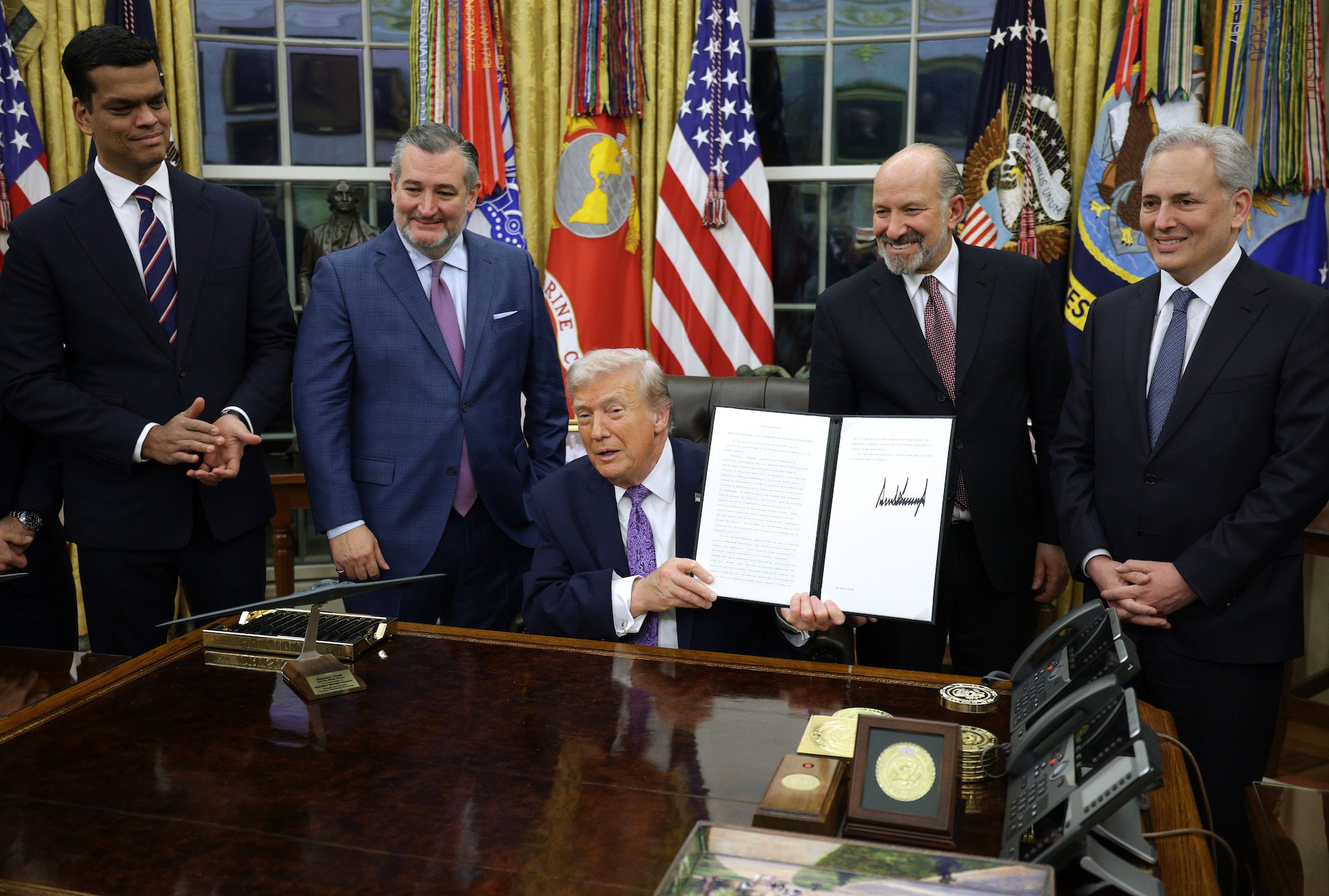 President Donald Trump in the White House after having signed the AI executive order.