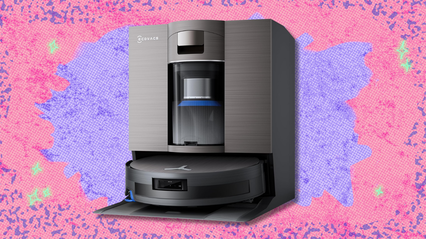 Ecovacs Deebot X11 on pink and purple abstract background