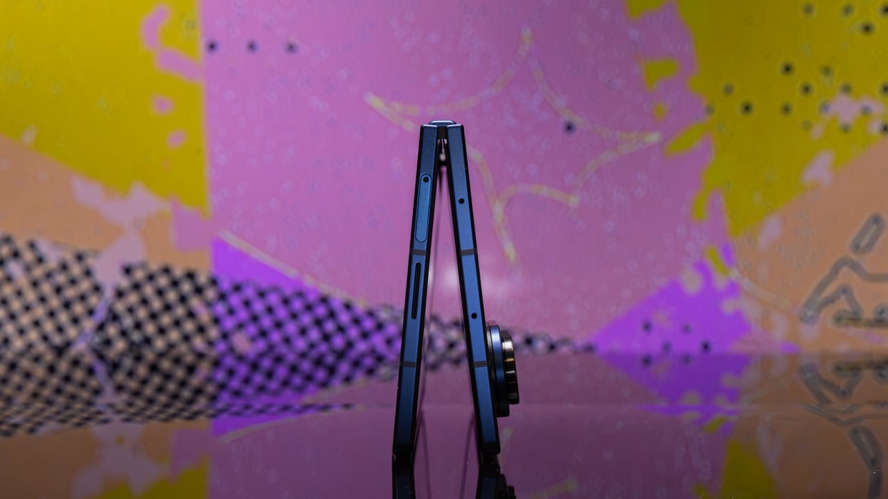 Samsung Galaxy Z Fold 7 partly folded on a table