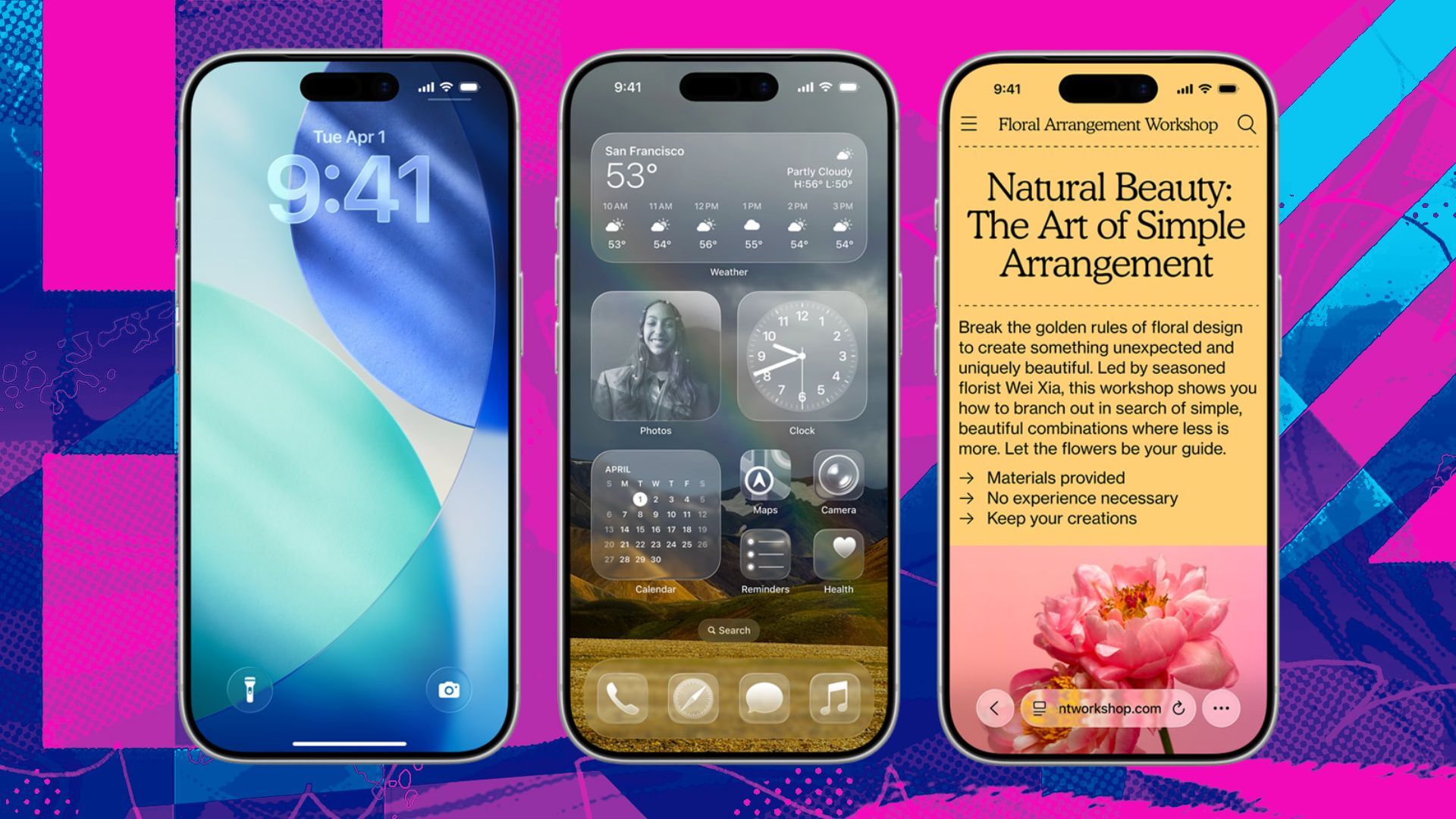 screenshots of ios26 appear on colored background