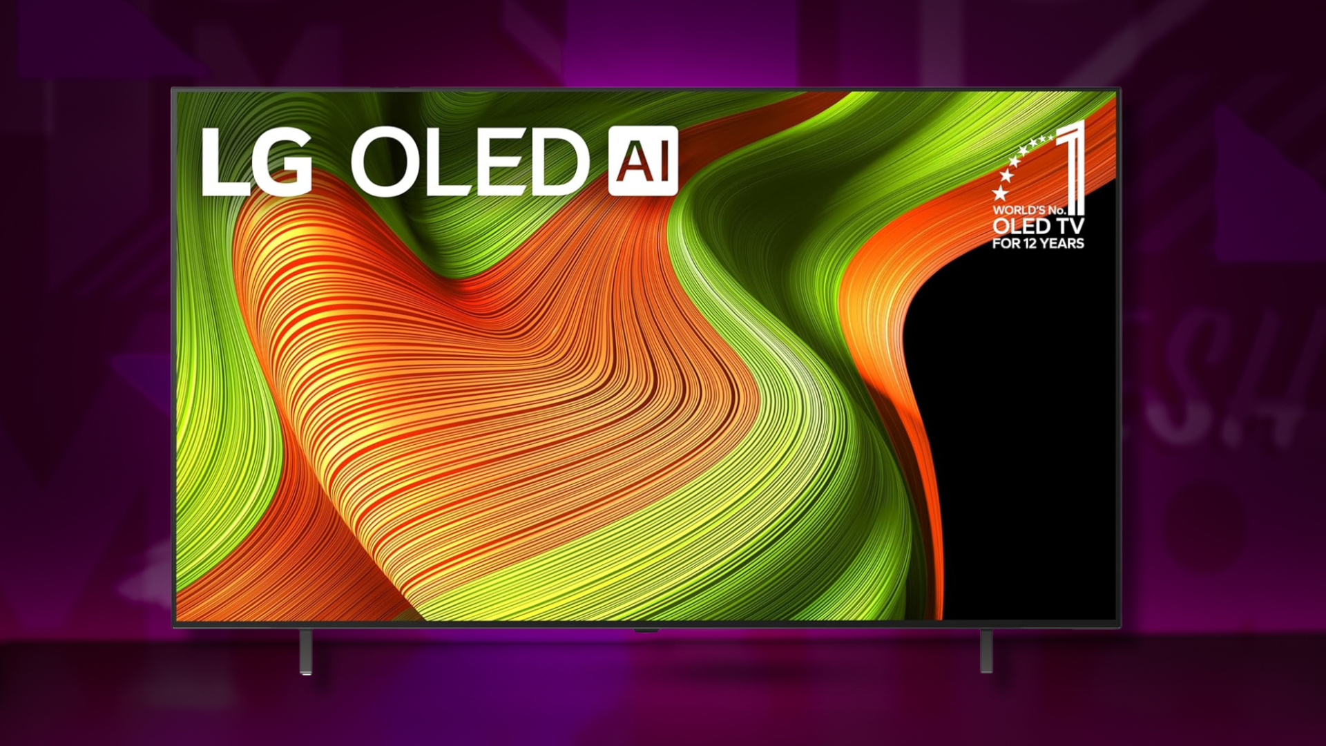 An LG TV on a colorful background