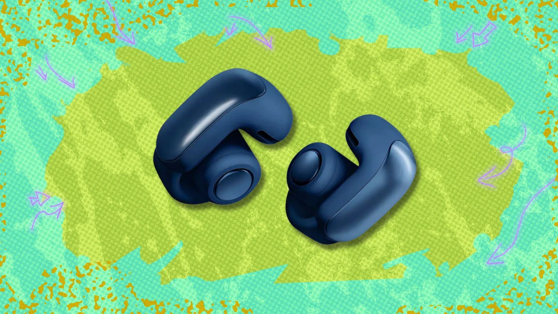 bose ultra open-ear earbuds against a green patterned background