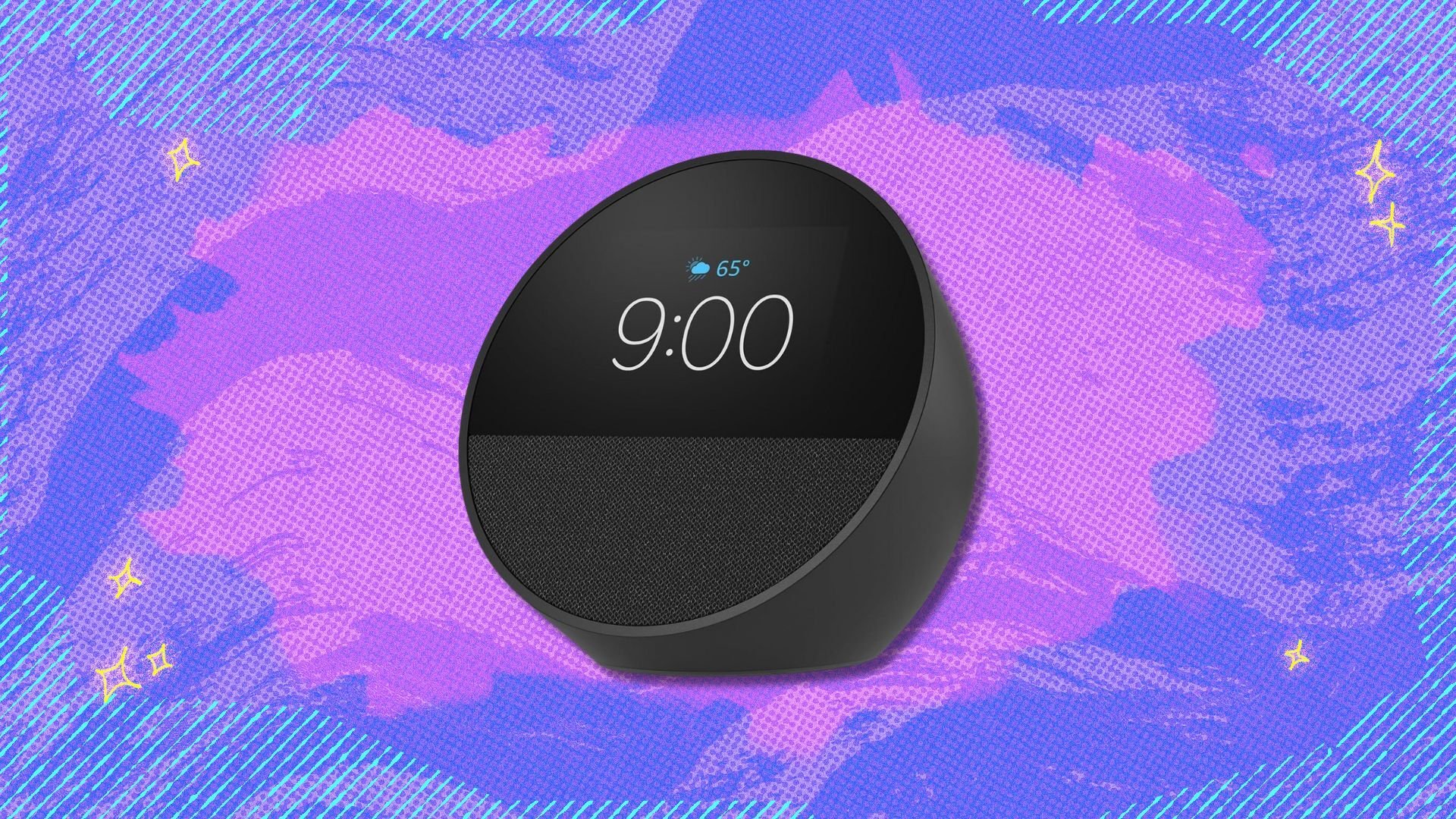 echo spot against a purple patterned background