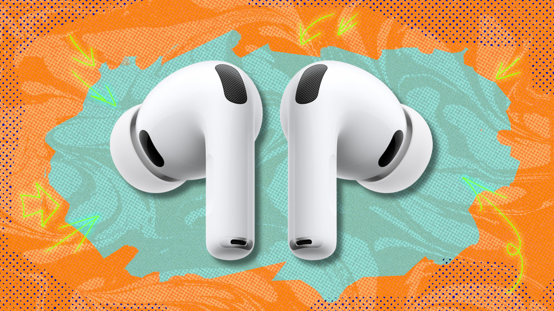 Apple AirPods Pro 3 on teal and orange abstract background
