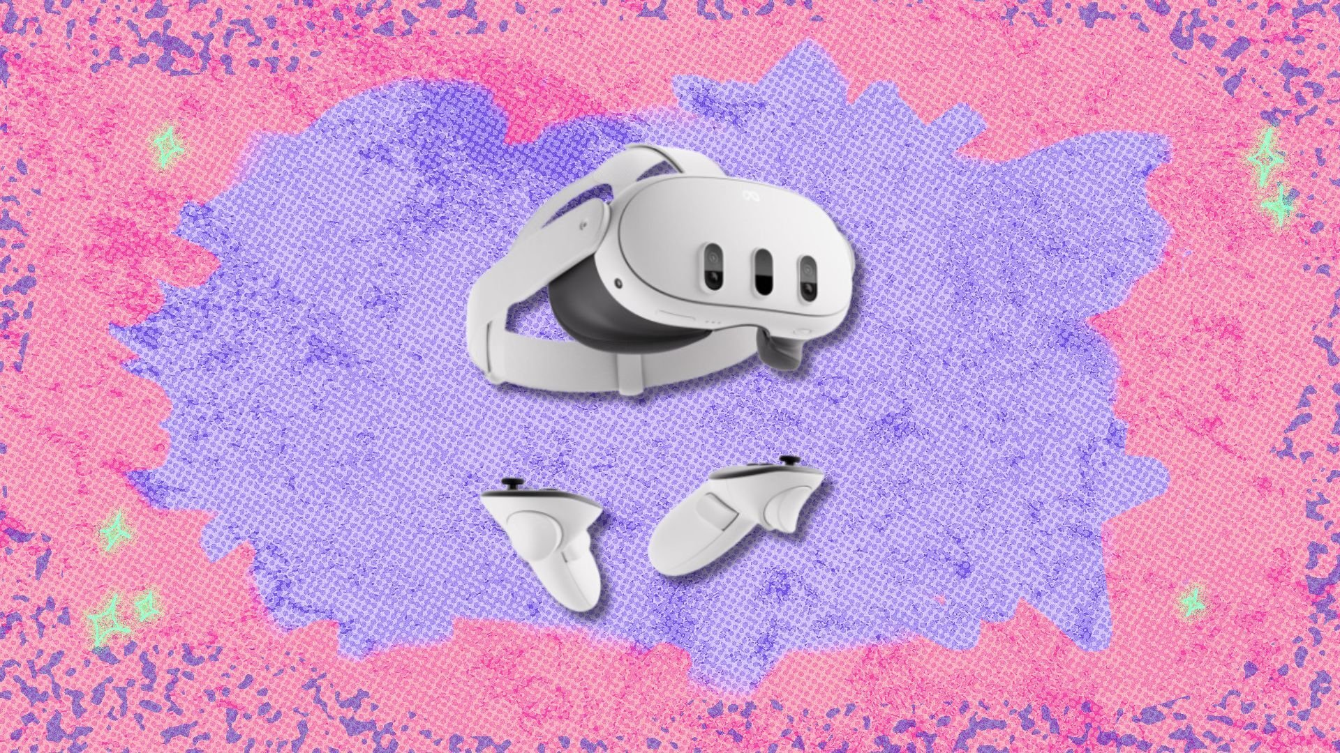 the meta quest 3 on a pink and purple background
