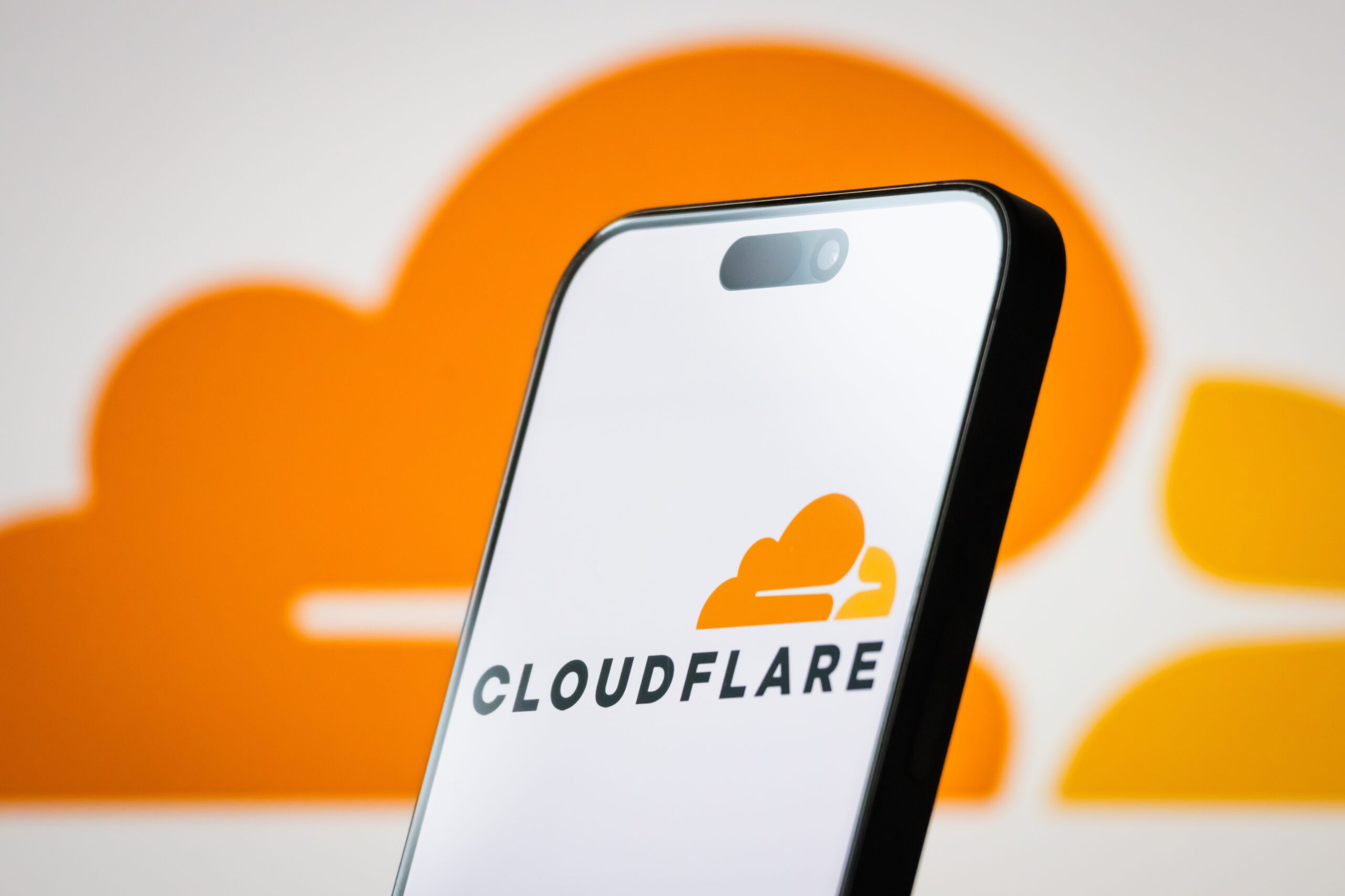 cloudflare logo displayed on phone screen