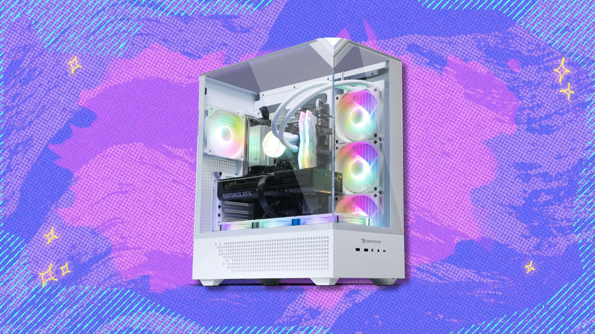 ibuypower rdy element 9 r07 pc against a purple patterned background