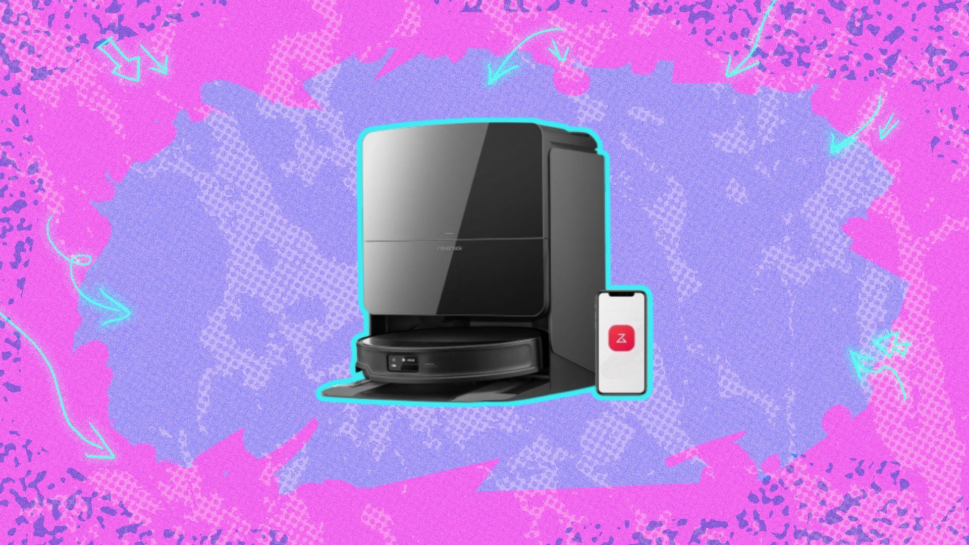 the roborock saros 10R on a pink and purple background