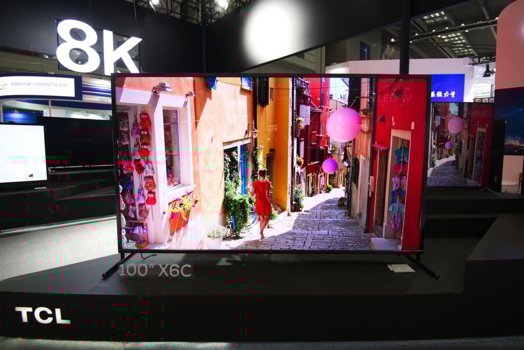 A TCL TV on display at a convention in China