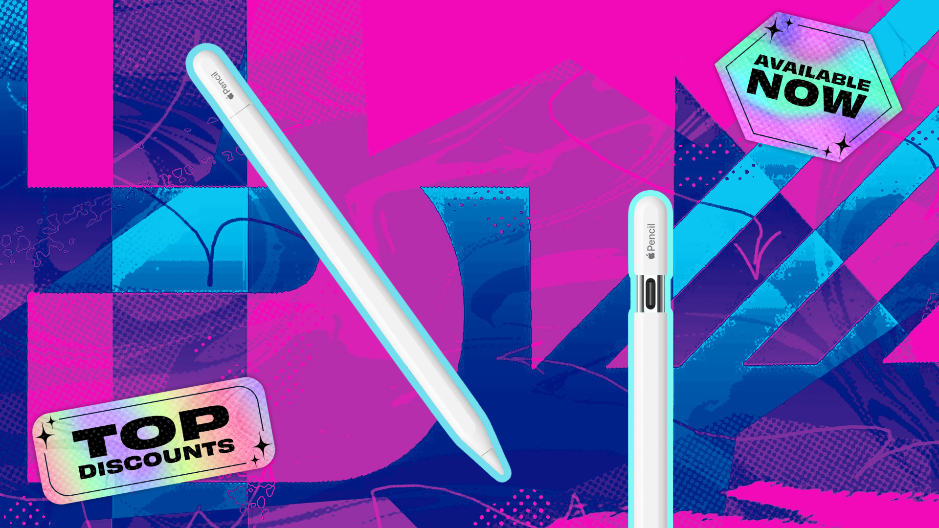 An Apple Pencil USB-C on a colorful background