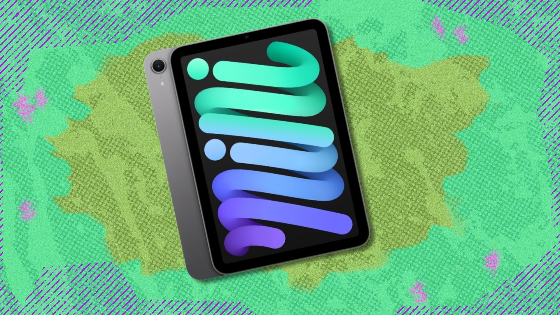 the apple ipad mini on a green background