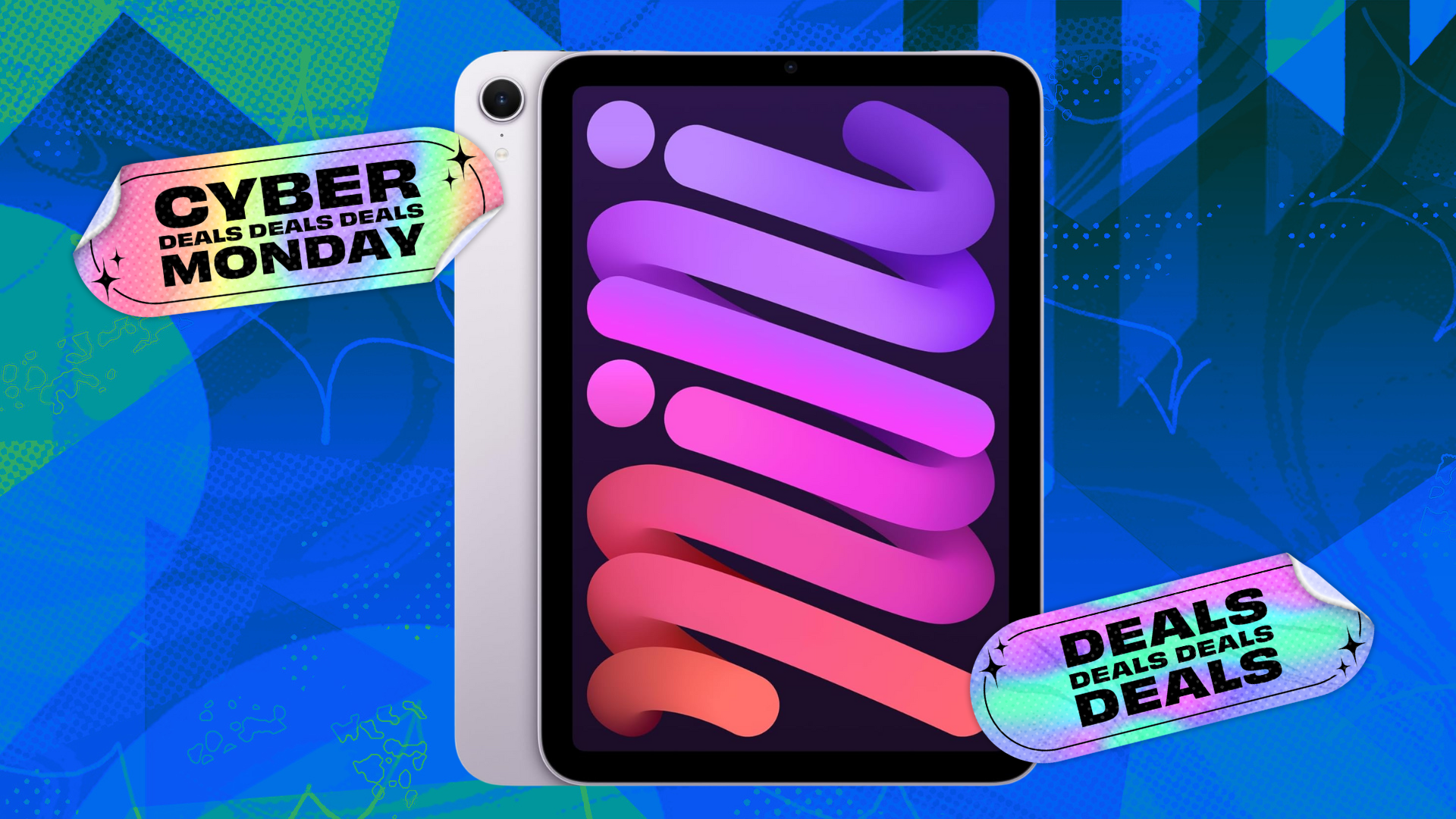 An iPad Mini on a colorful background