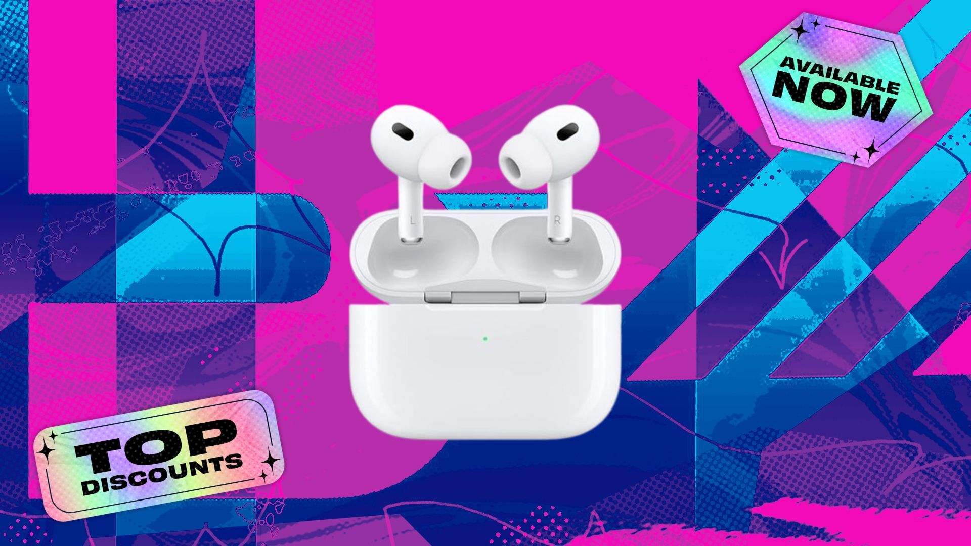 apple airpods pro 2 on blue and pink cyber monday background