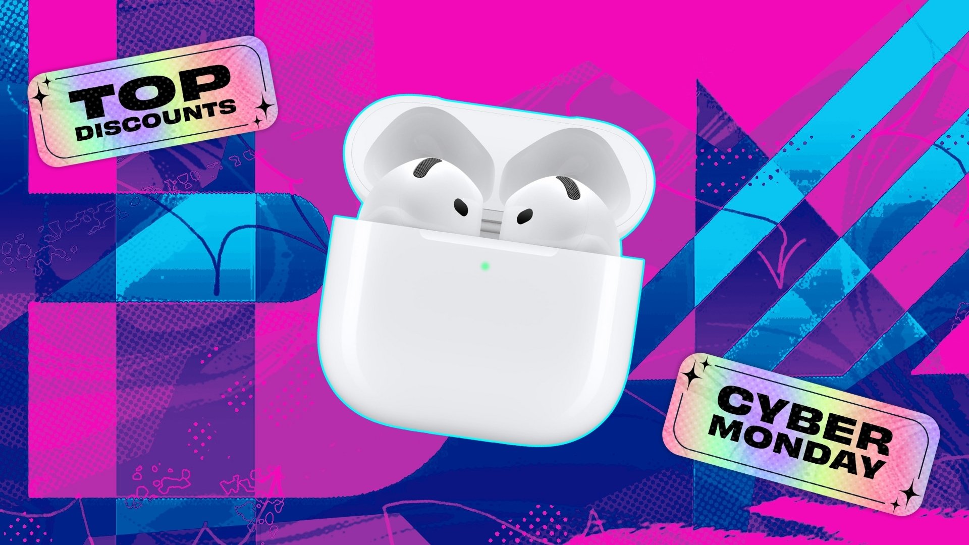Apple AirPods on Cyber Monday background