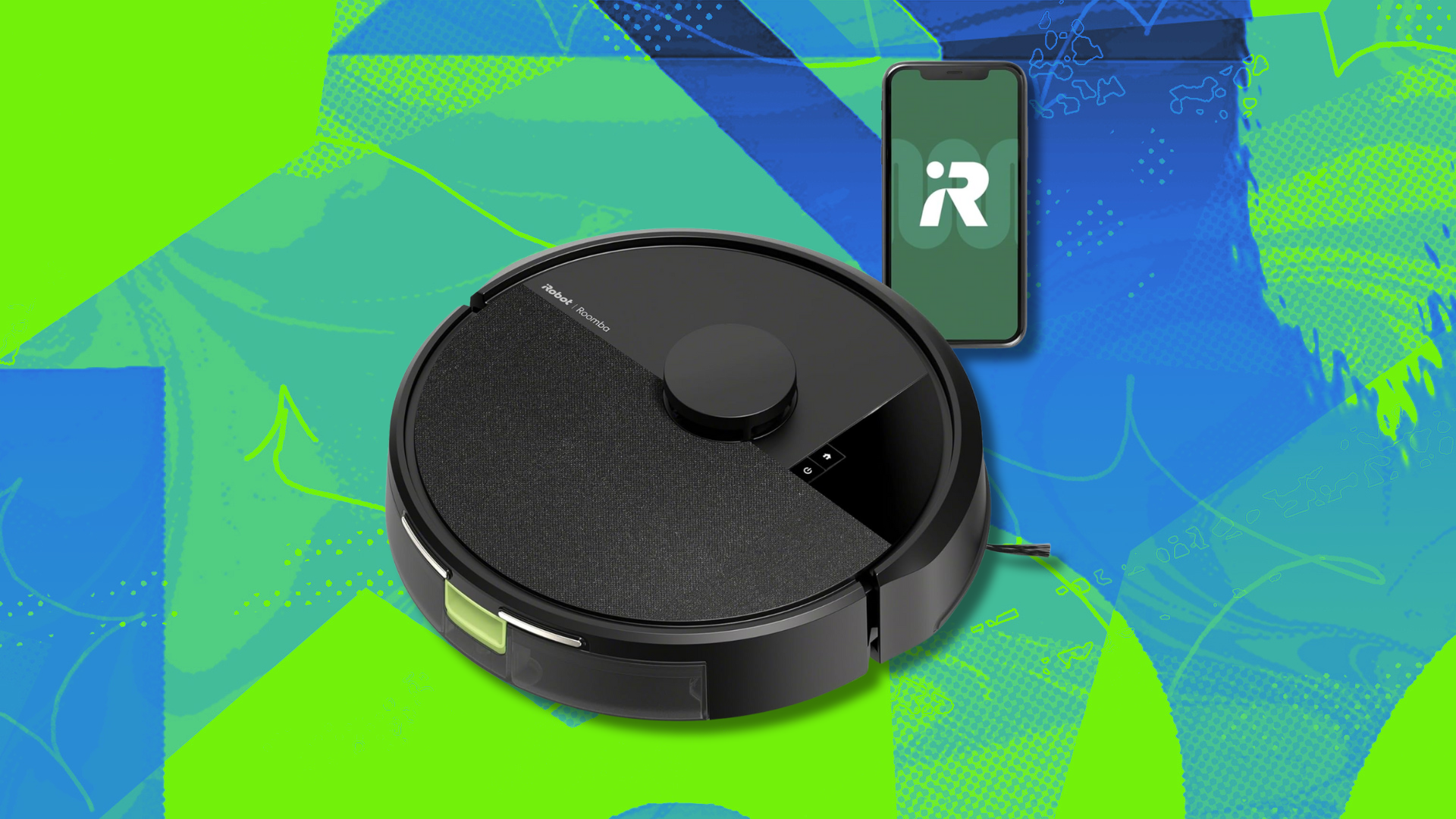 iRobot Roomba 105 robot vacuum on colorful abstract background