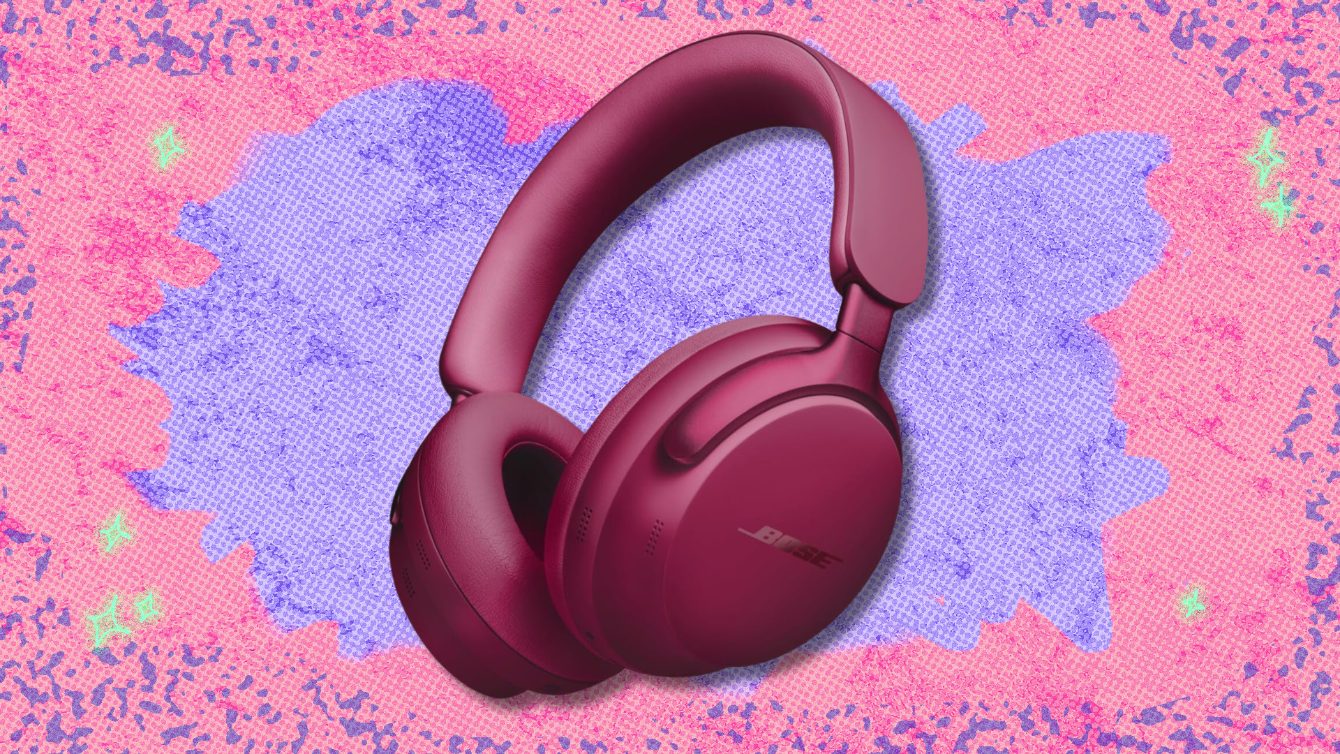 Bose QuietComfort Ultra headphones on colorful abstract background