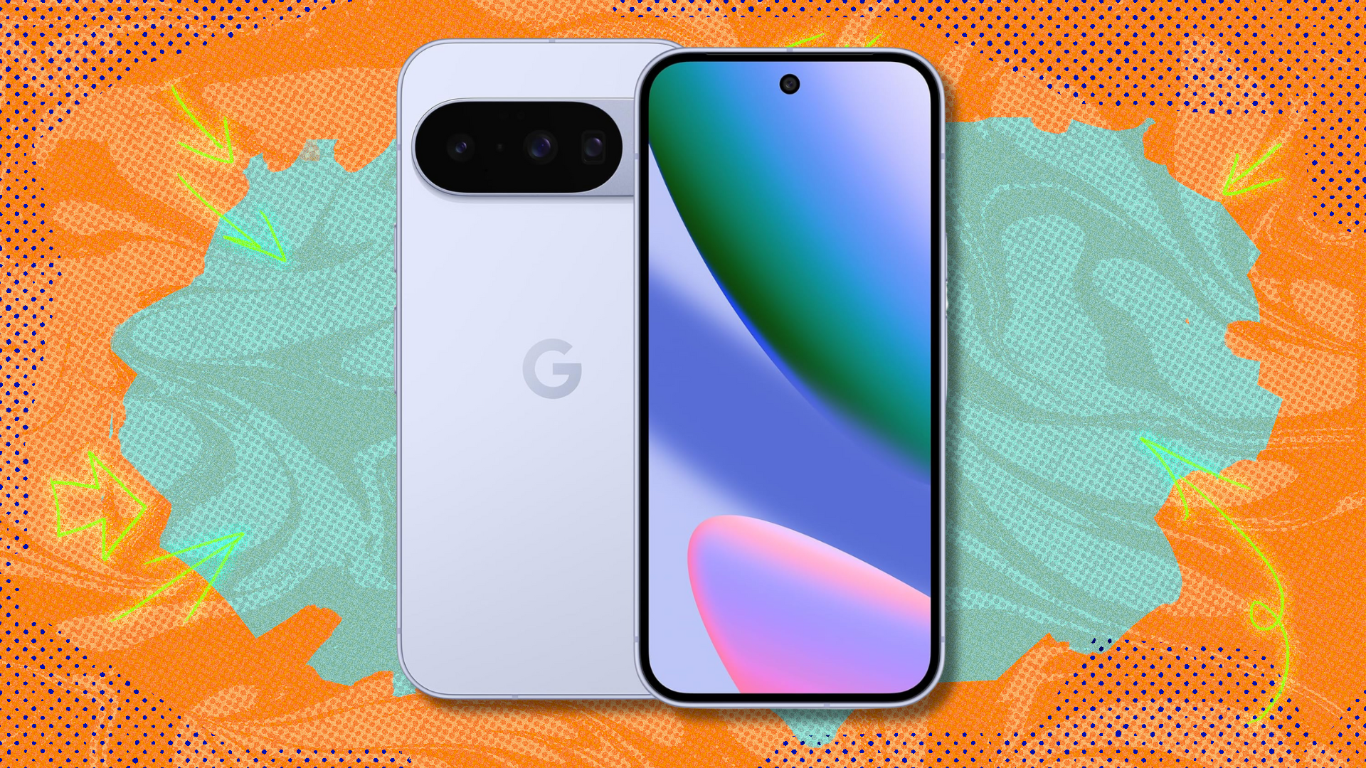 Google Pixel 10 on colorful abstract background