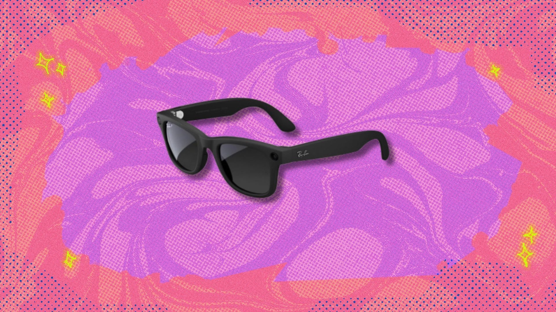 the ray-ban meta wayfarer sunglasses on a pink background