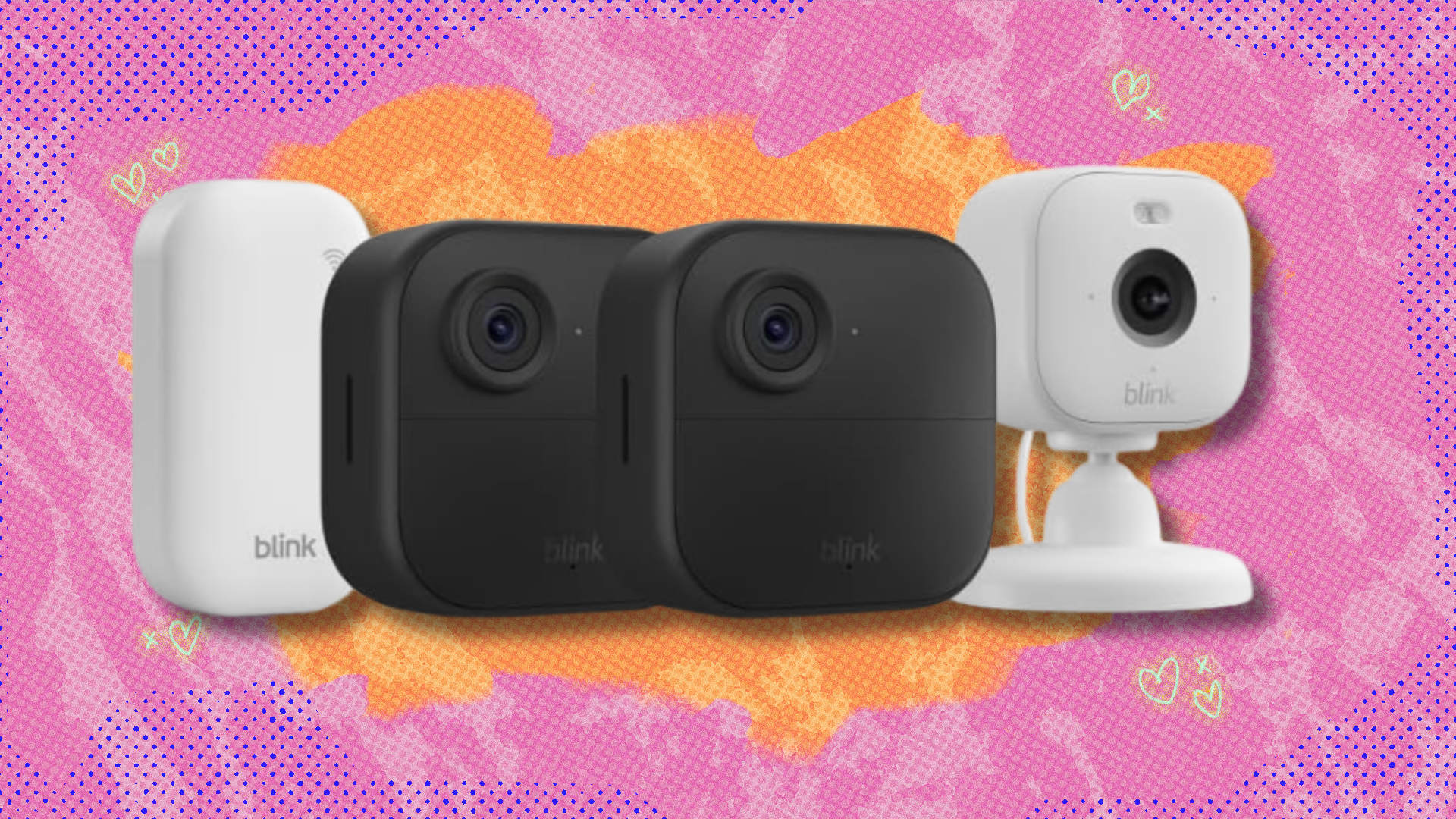 Blink Outdoor 4 + Mini 2 on pink and orange abstract background
