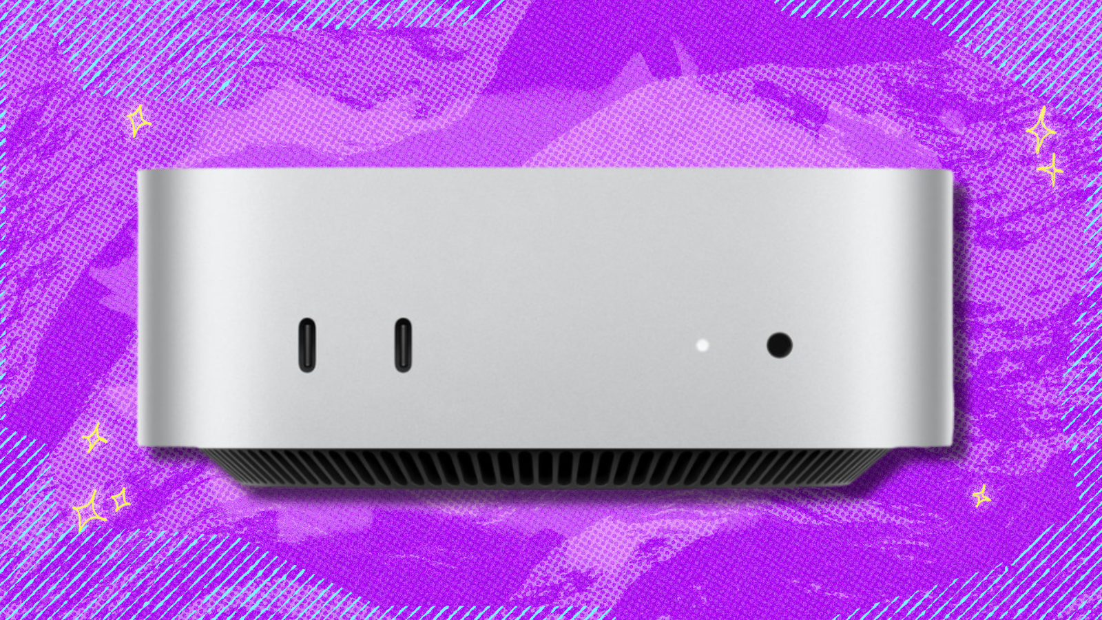 Mac Mini with purple background