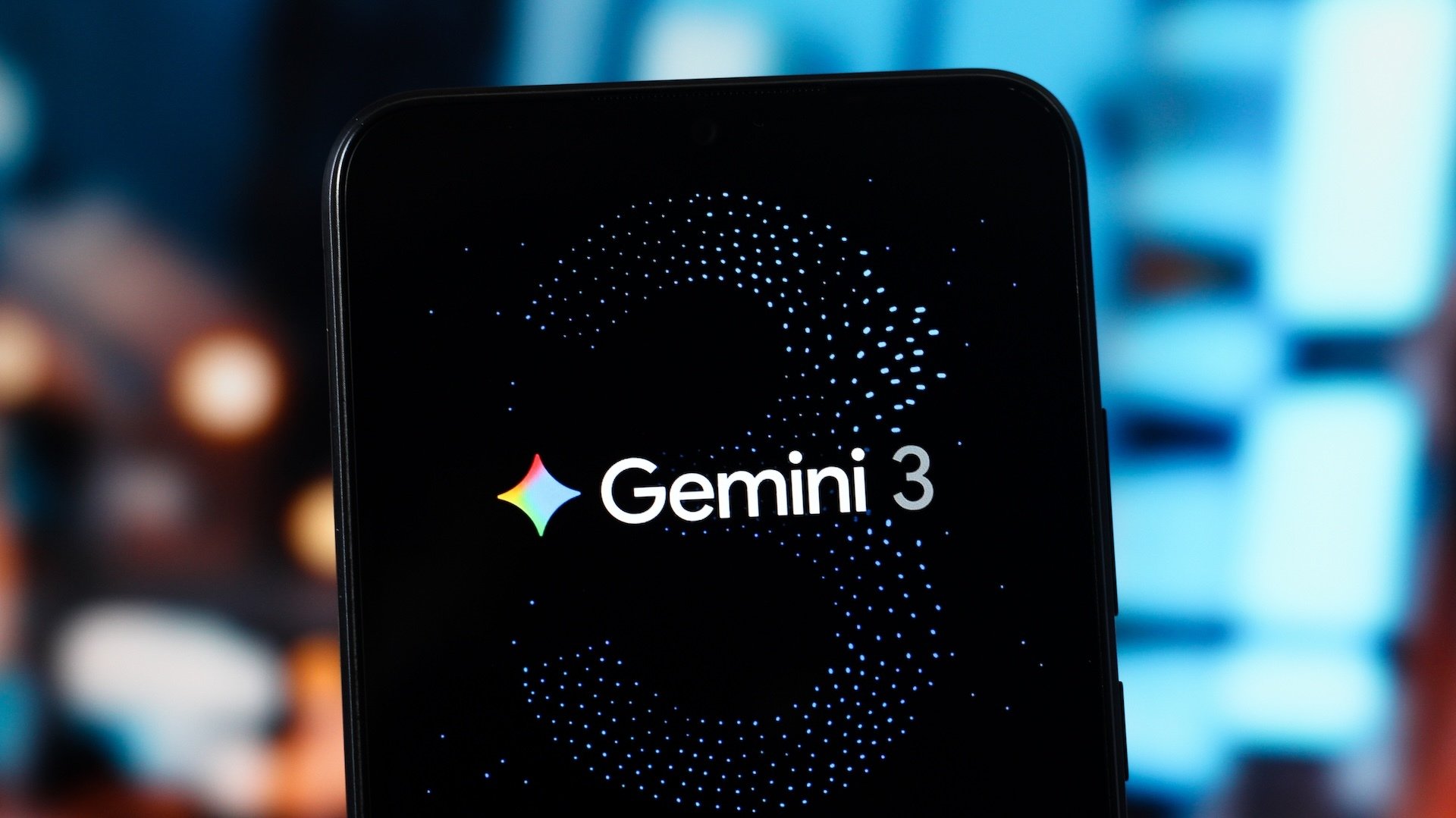 The Google Gemini 3 logo is seen displayed on a smartphone screen.