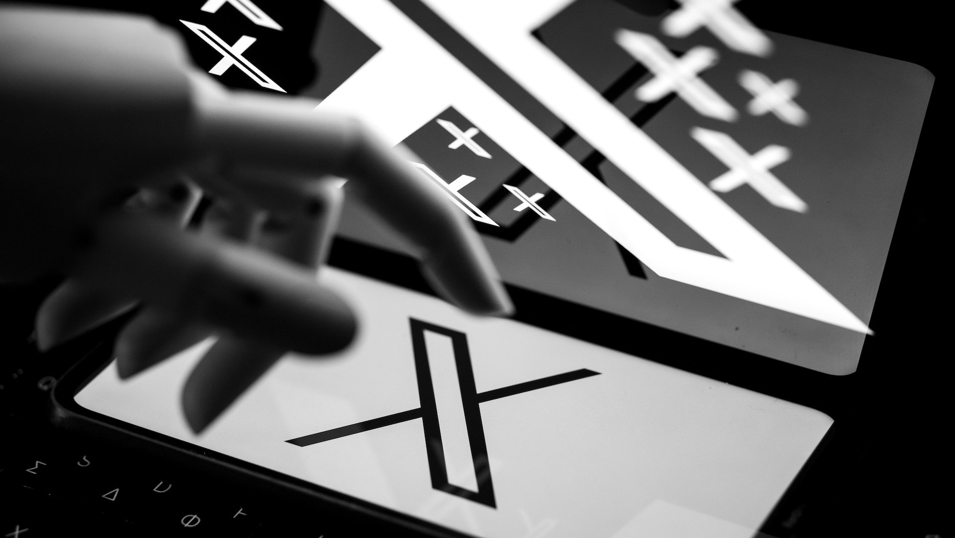 An illustration including the X logo on a smart phone screen.