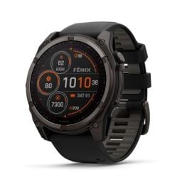 Garmin fēnix® 8 – 51 mm, Solar, Sapphire, Premium Multisport GPS Smartwatch, Long-Lasting Battery Life, Dive-Rated, Built-in LED Flashlight, Carbon Gray DLC Titanium with Pebble Gray Band