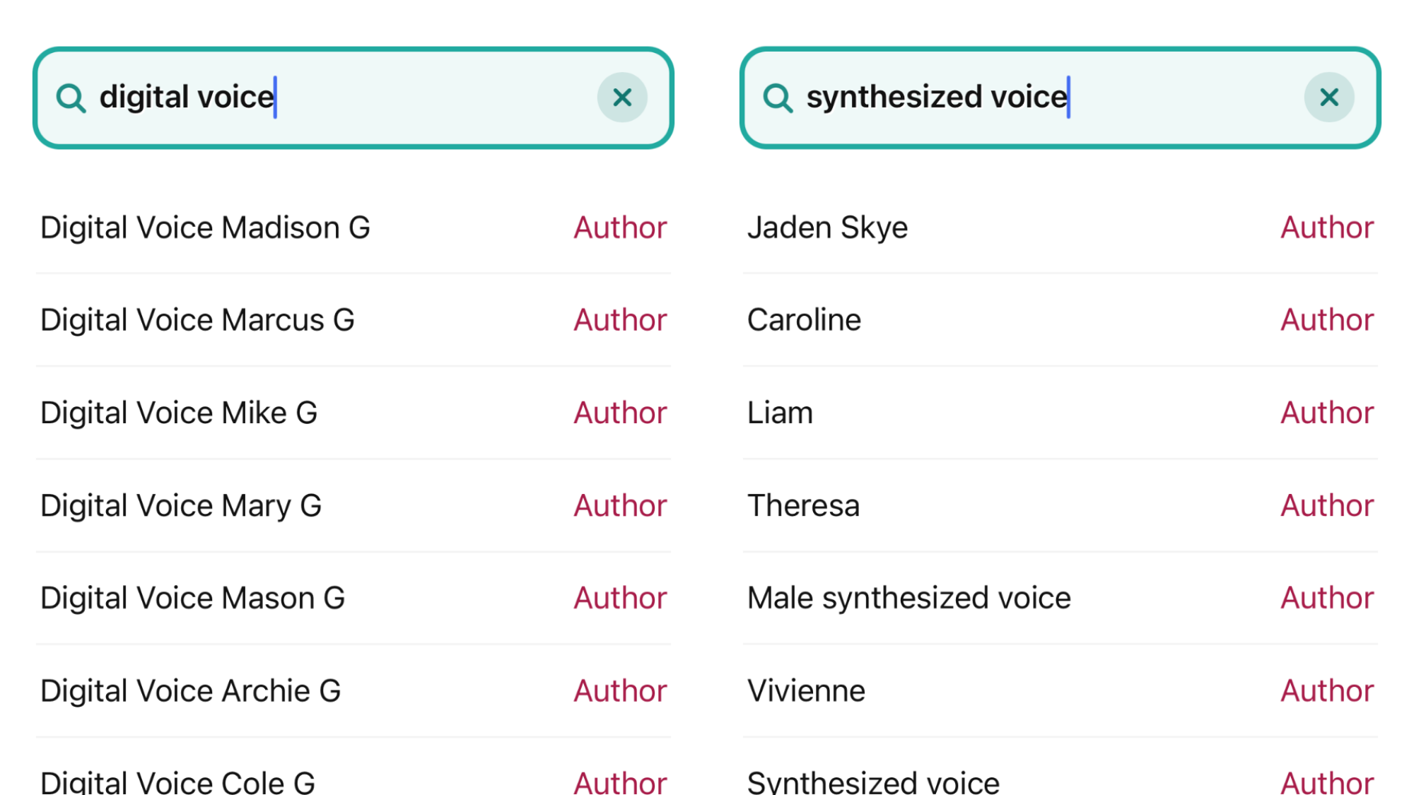 Two side-by-side screenshots of search terms in the Libbyapp.