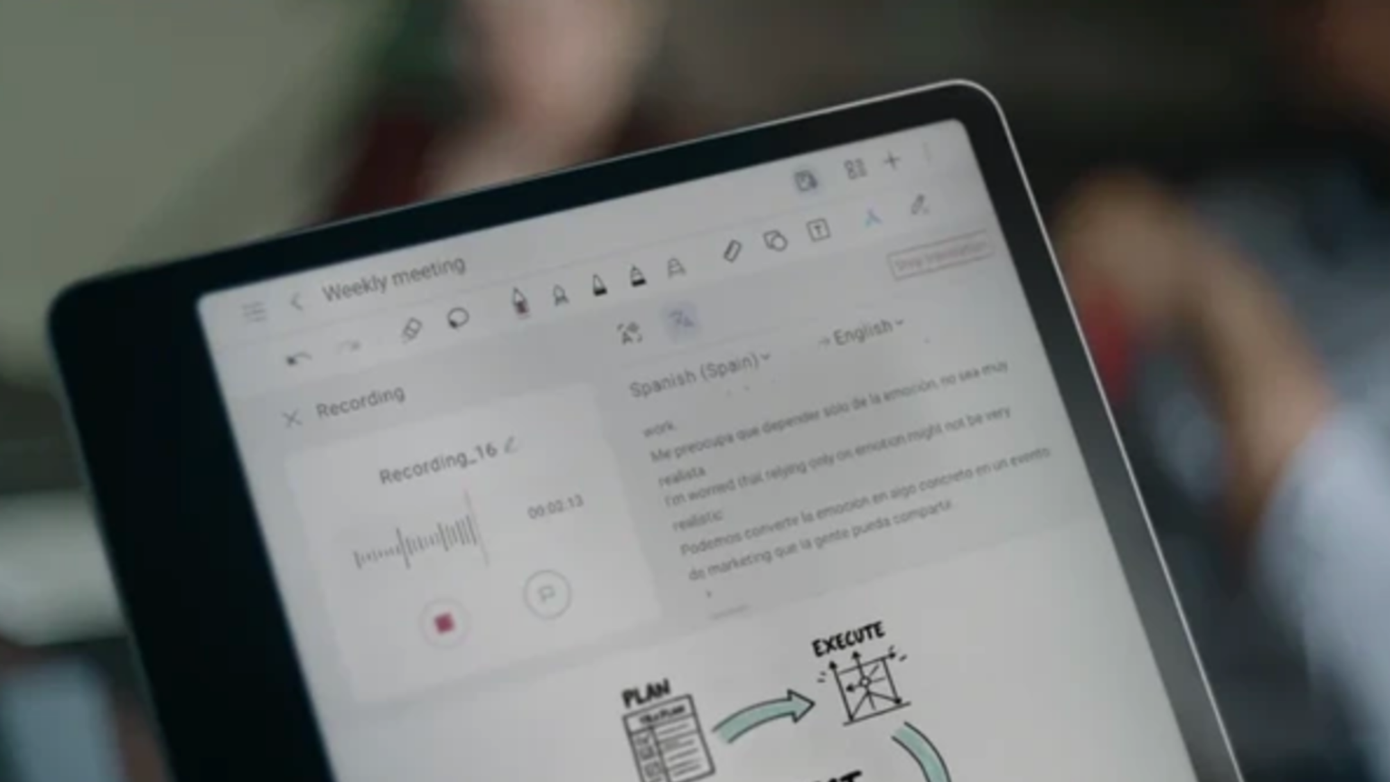 The TCL Note A1 NXTPAPER recording a meeting.