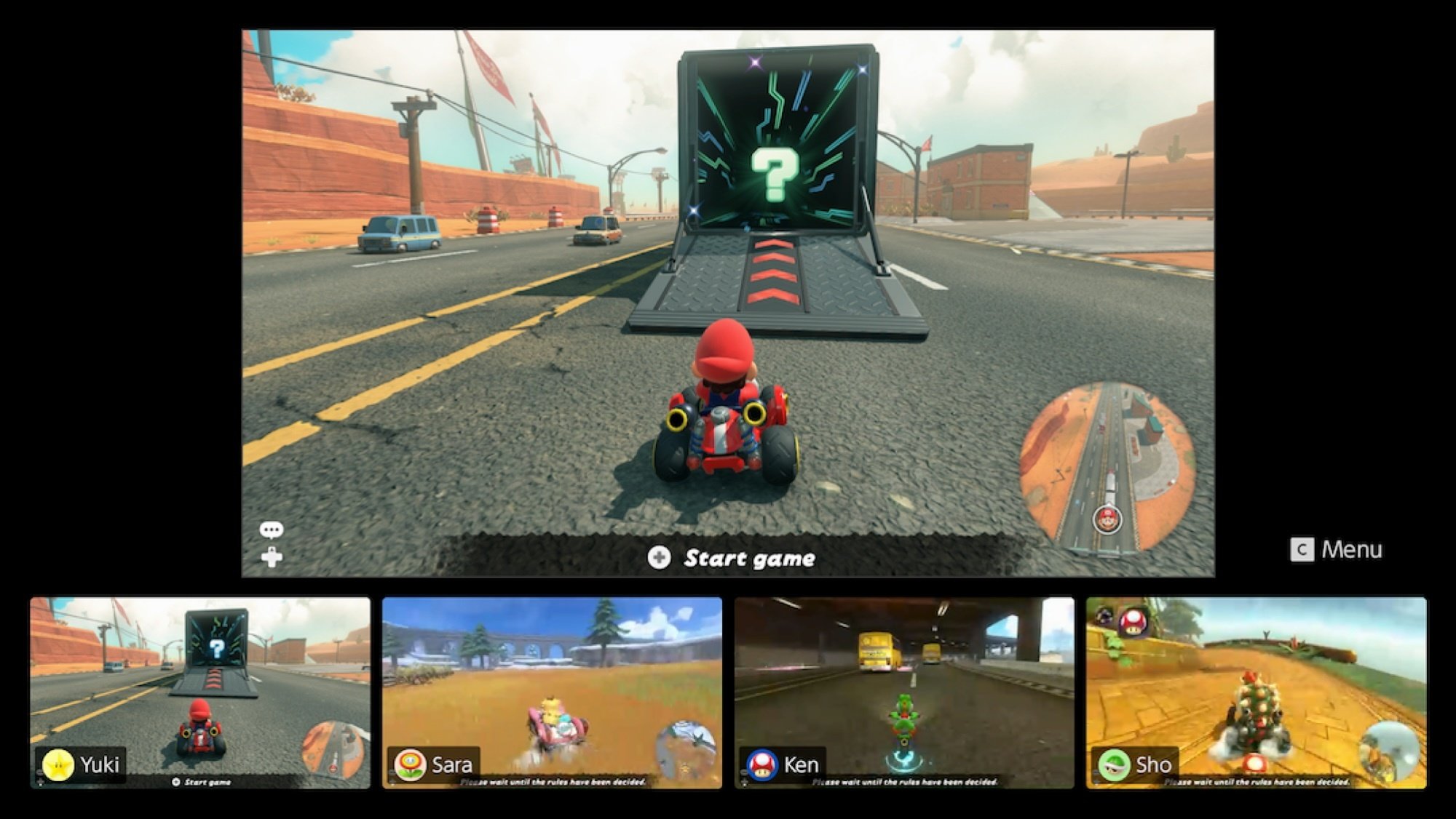 Nintendo Switch 2 GameChat screenshot with people playing Mario Kart together