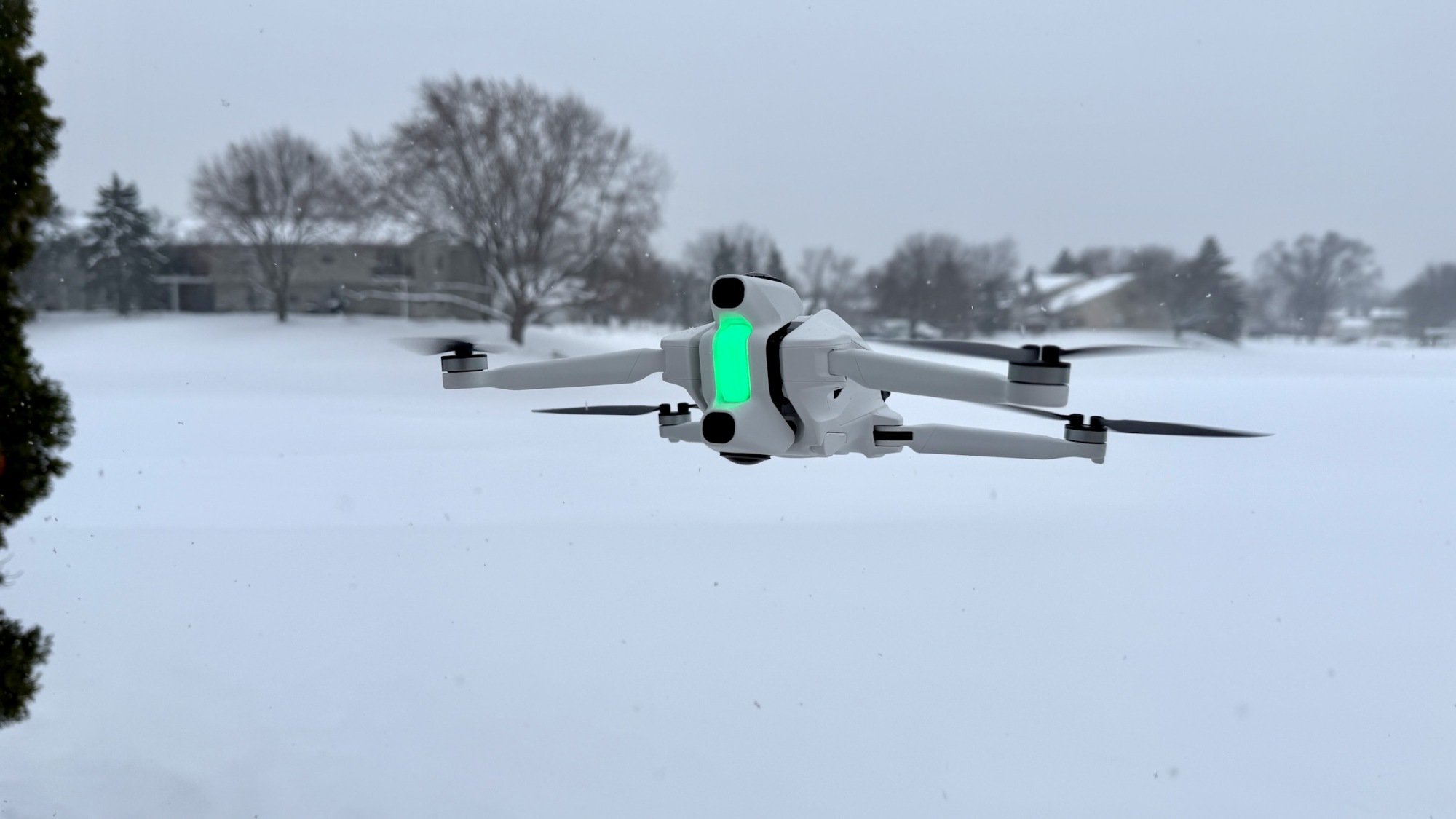 antigravity a1 drone flying in snow