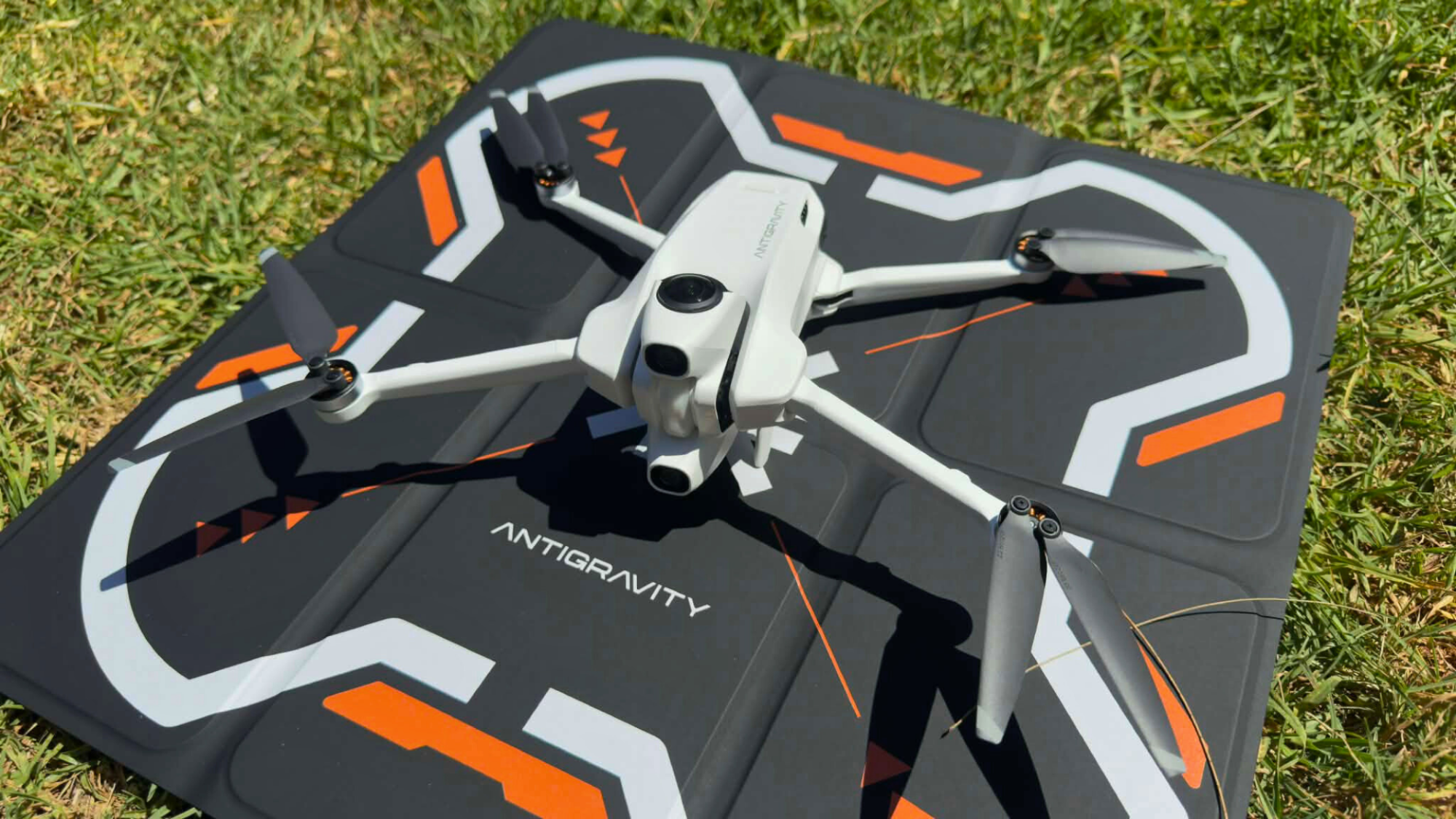 The Antigravity A1 drone powered off on its launch pad.