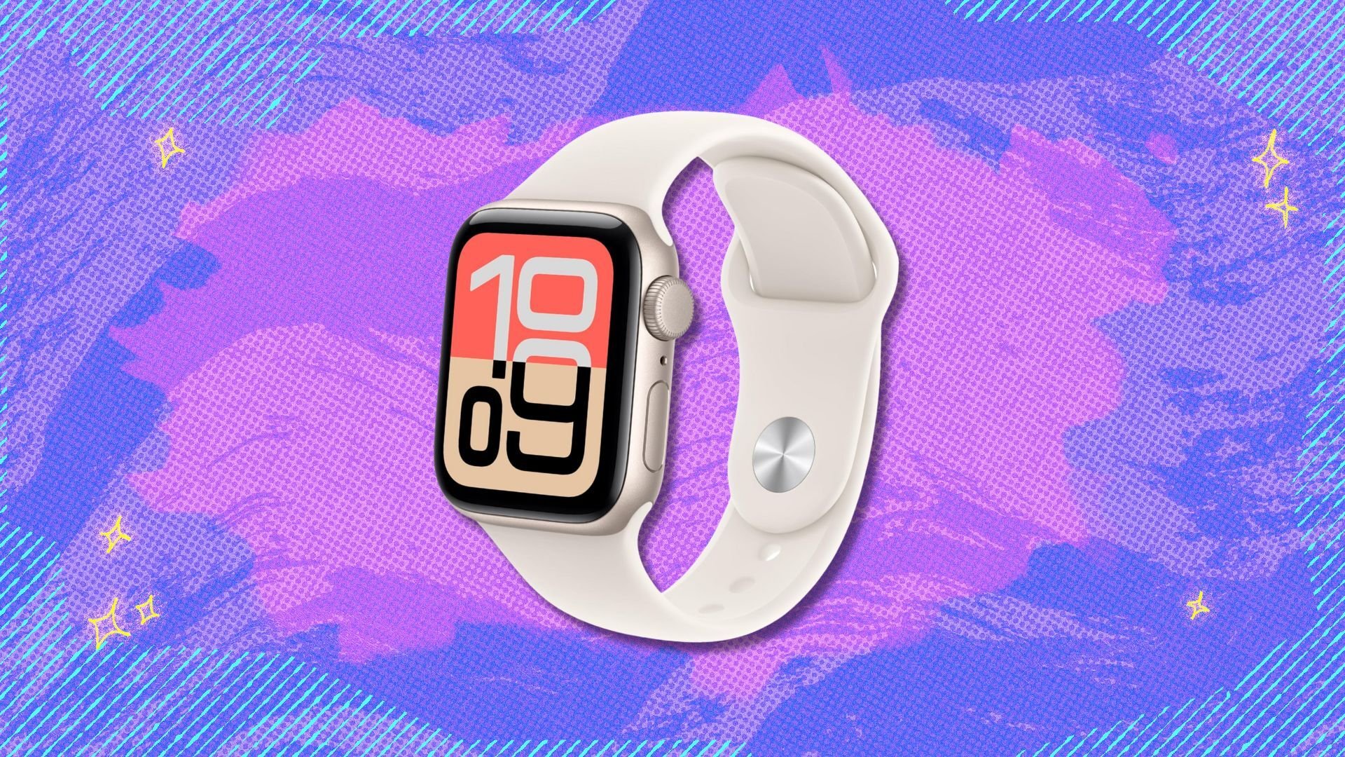 apple watch se 3 against a purple patterned background