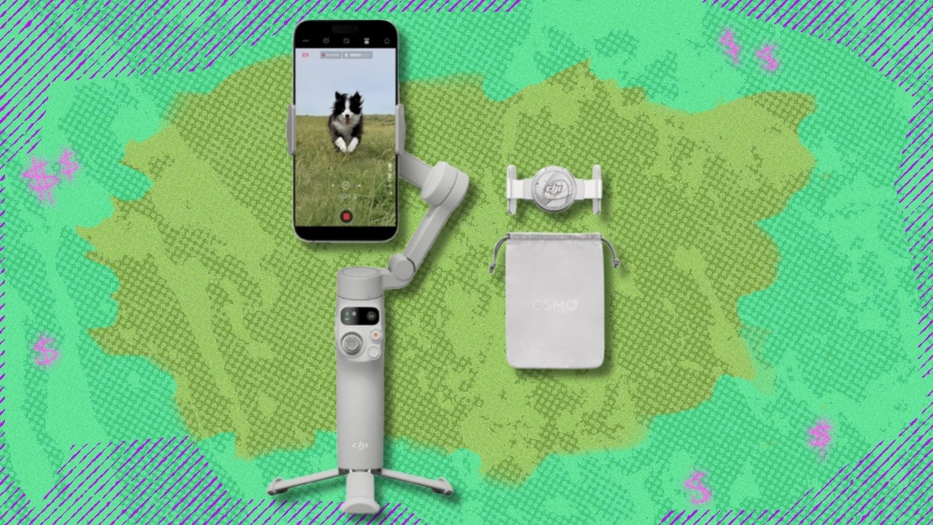 the DJI Osmo Mobile 7 on a green background