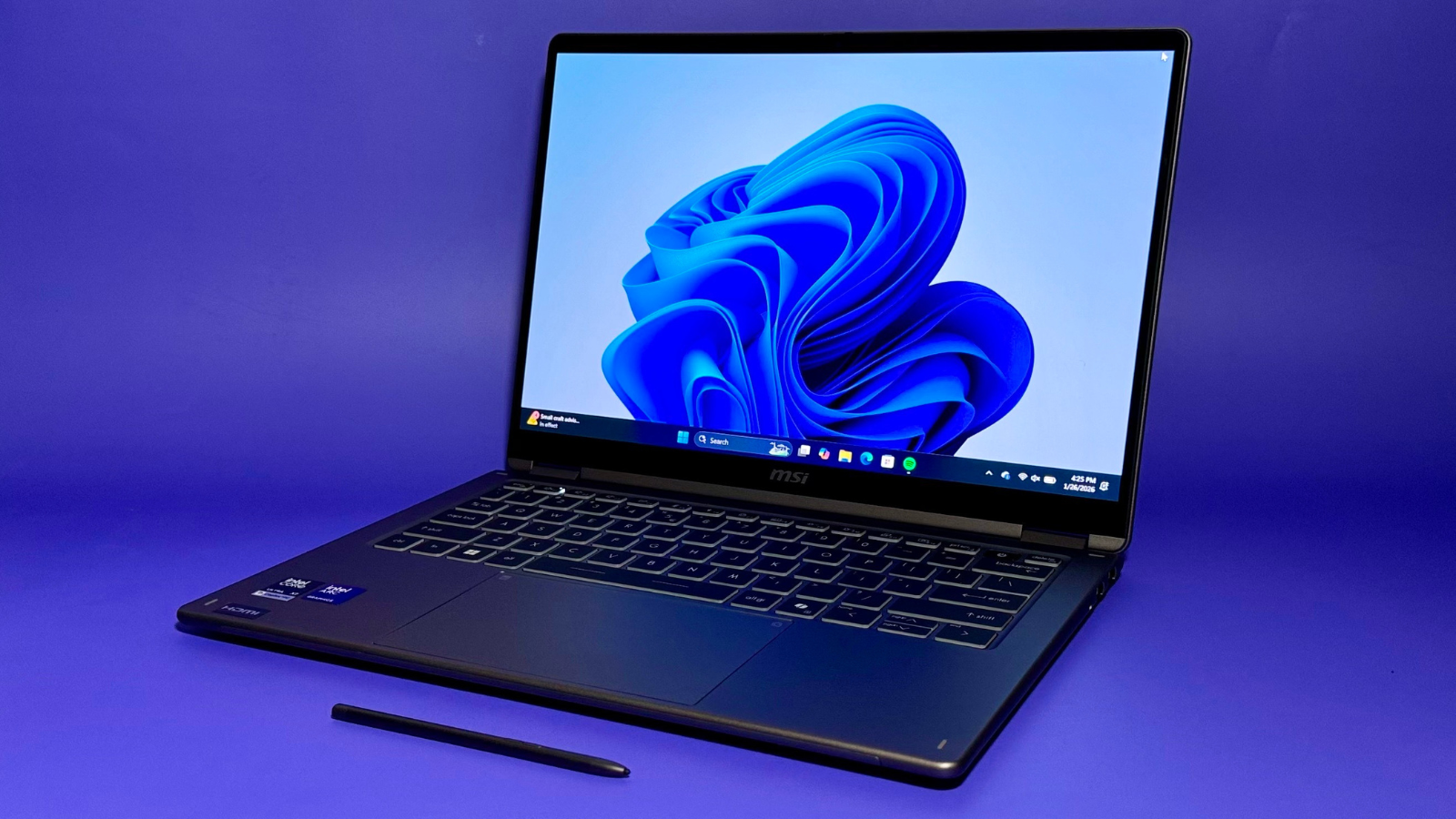 the msi prestige 14 flip ai+ with its msi nano pen