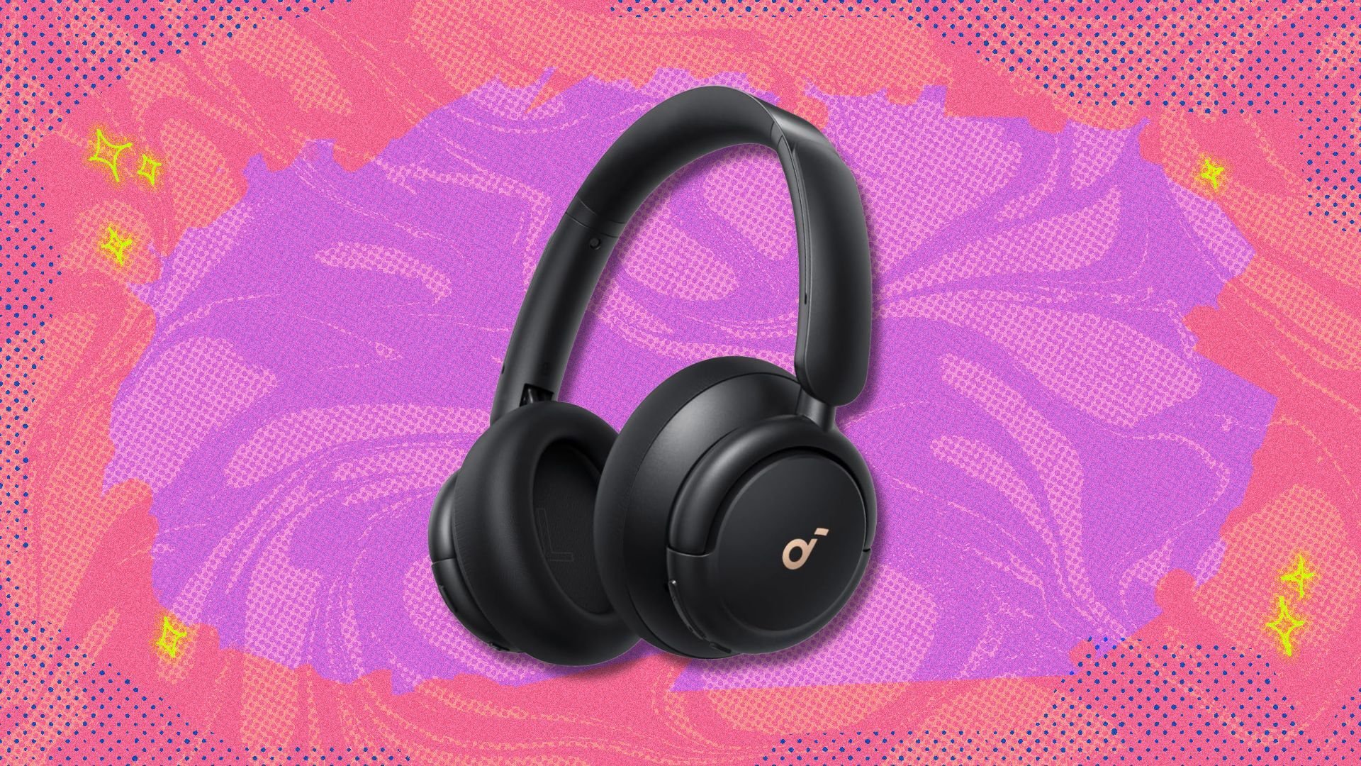 soundcore q30 by anker headphones against a pink and purple patterned background