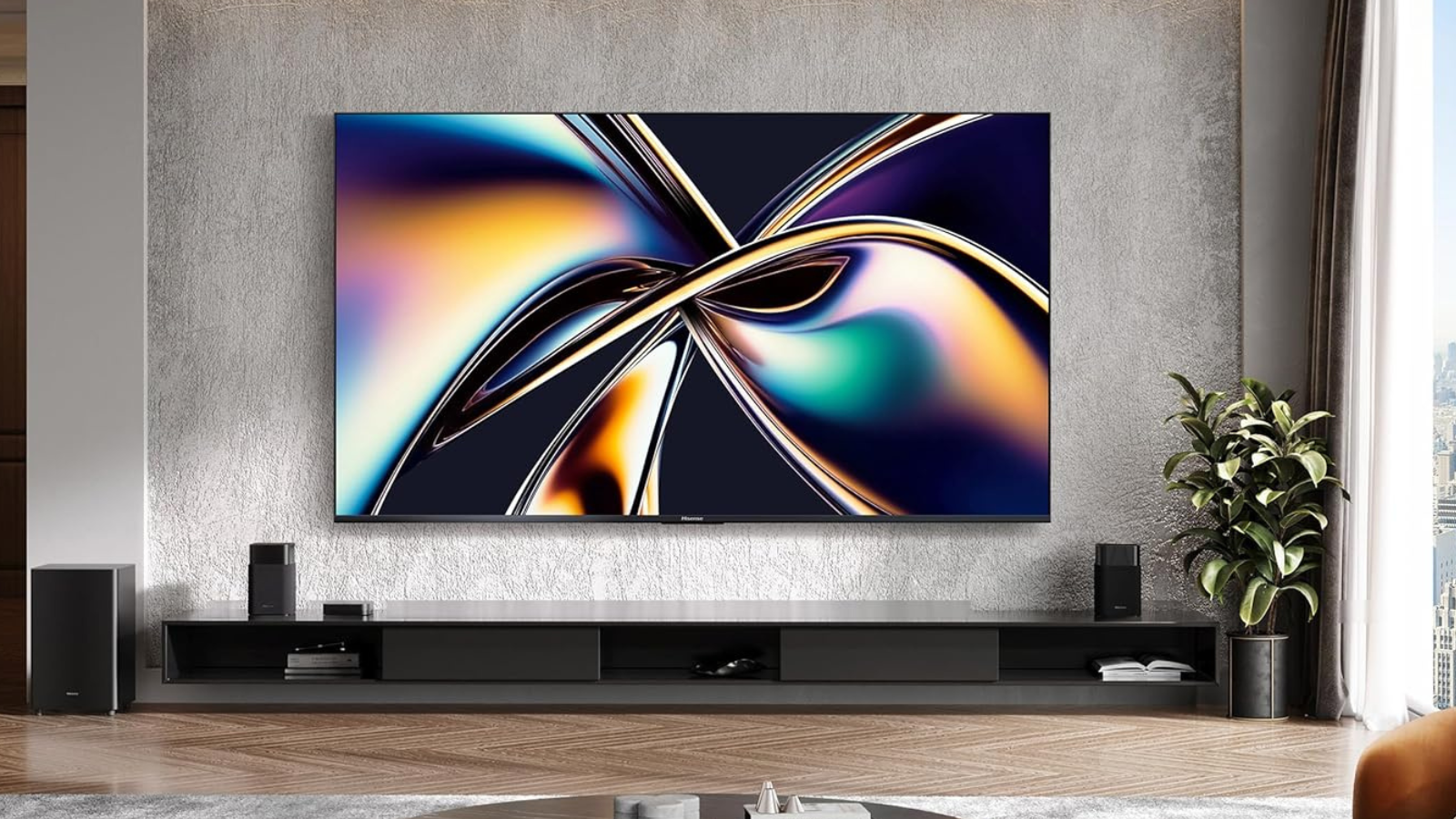 Hisense U8 ULED 4K TV mounted on living room wall