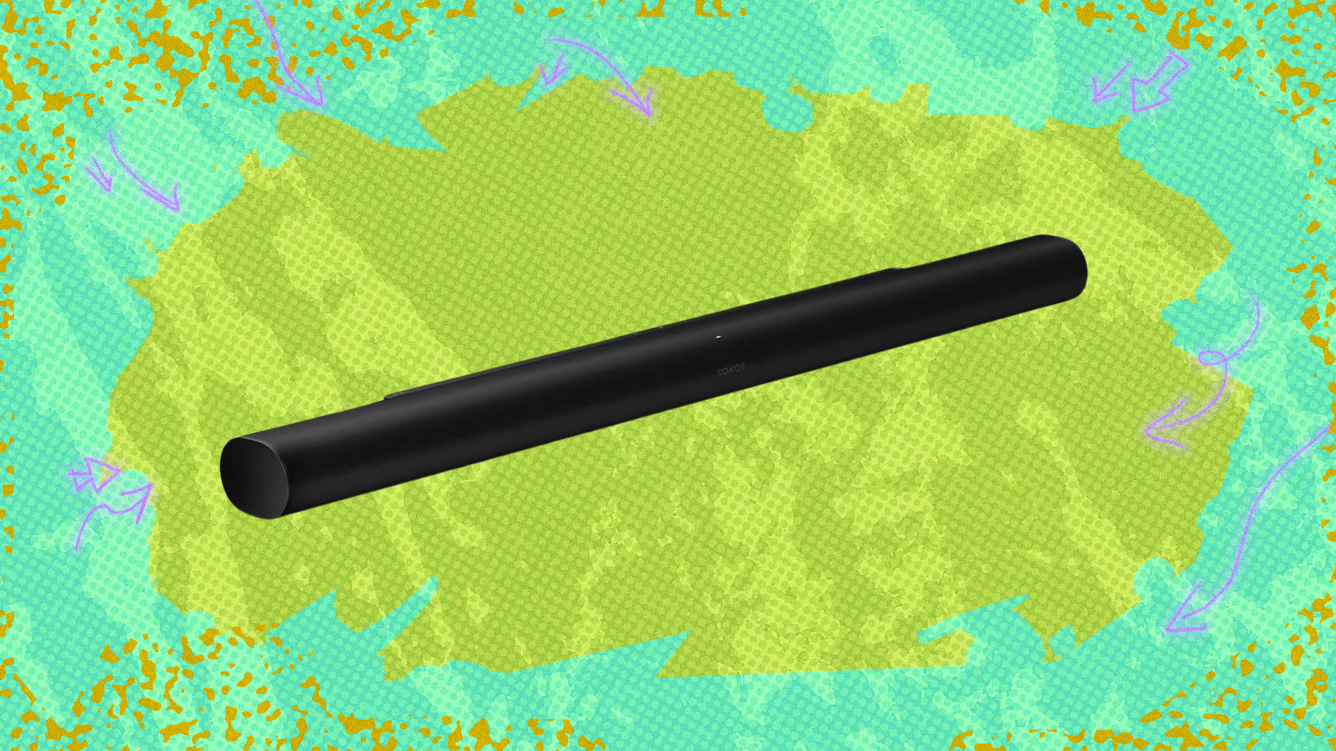 Sonos Arc Ultra Soundbar on green and light green abstract background