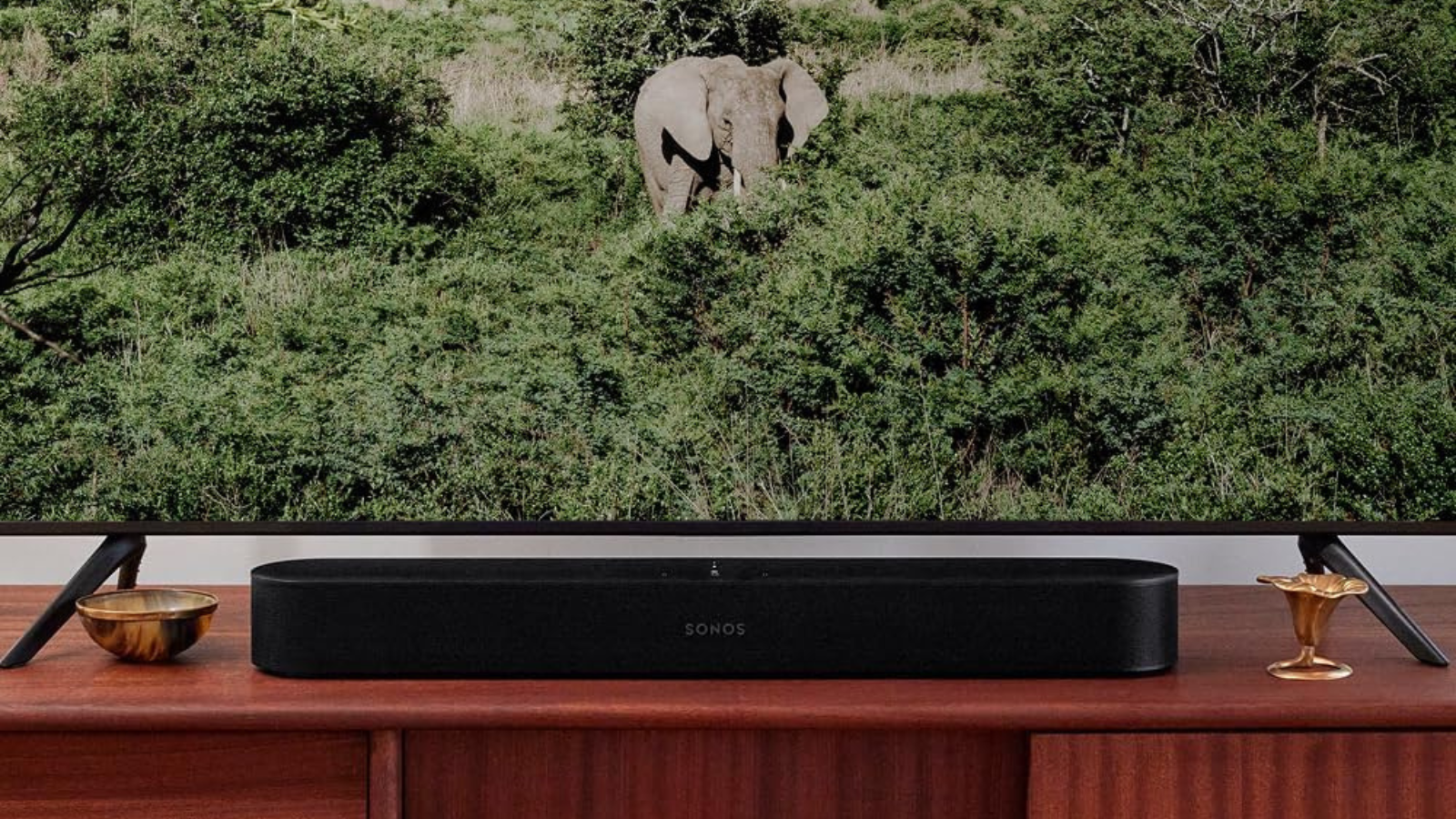Sonos Beam Gen 2 soundbar in front of TV set