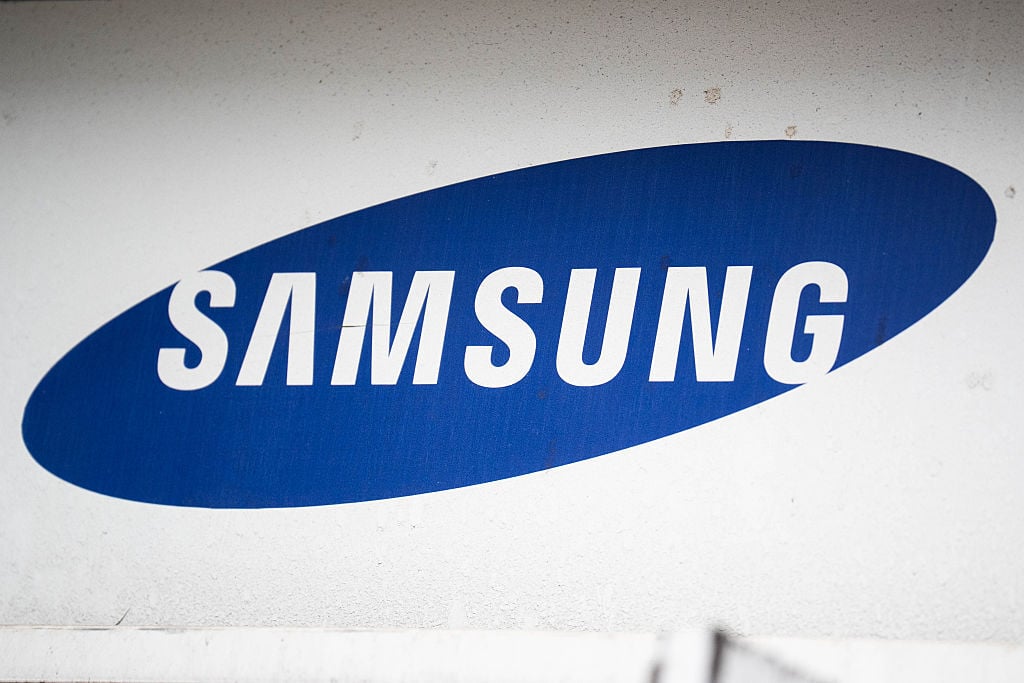 Samsung logo on white wall