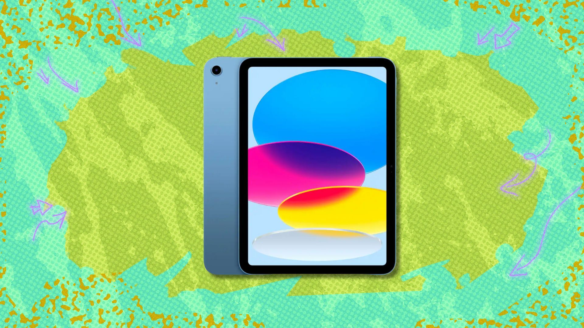 ipad against a green patterned background