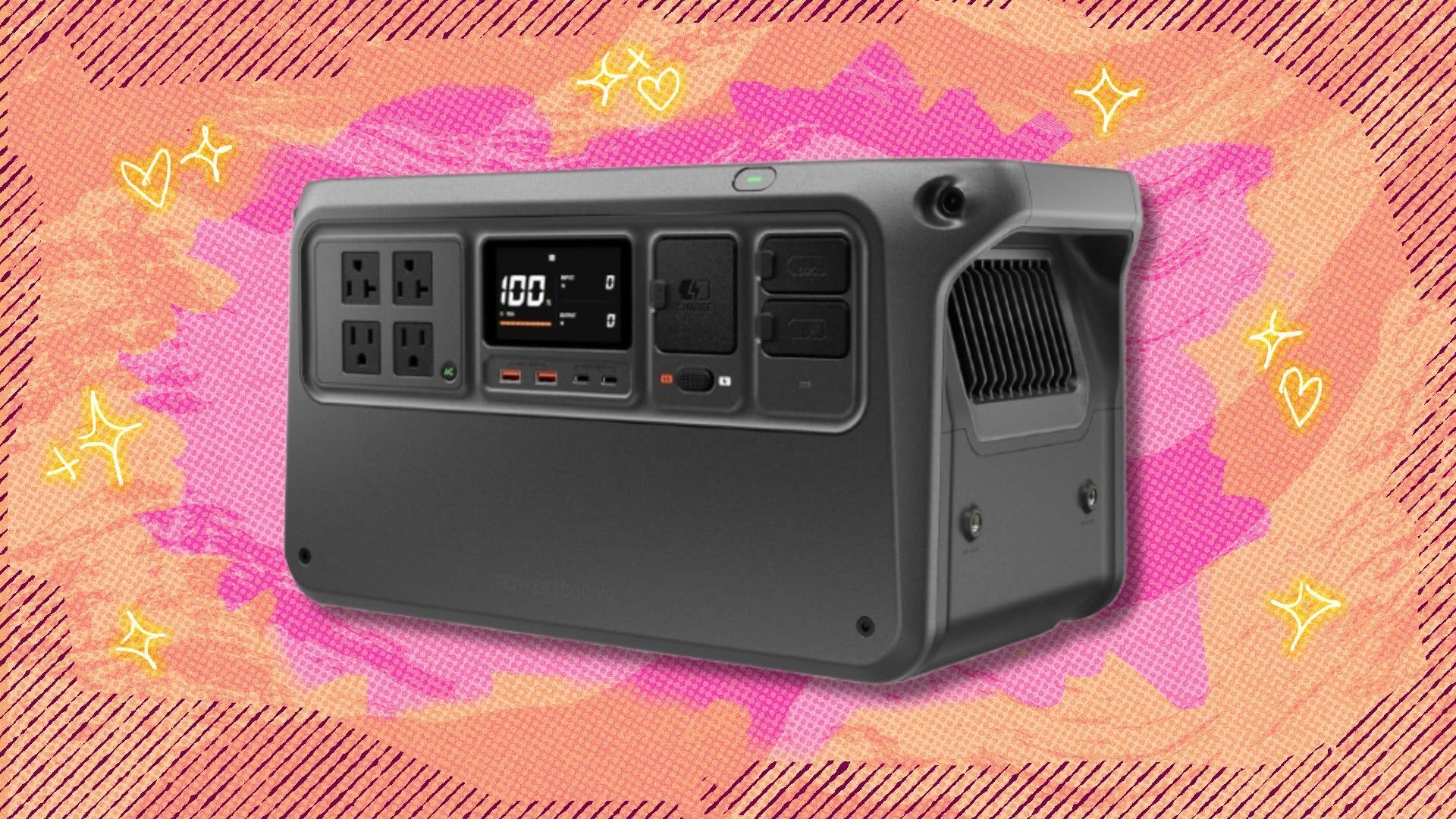 the DJI power 1000 V2 on a pink and orange background