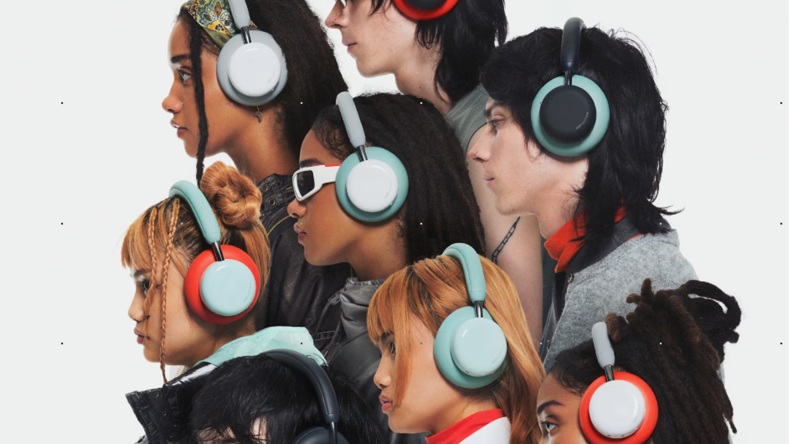 side profiles of people wearing the CMF Headphone Pro in different colors