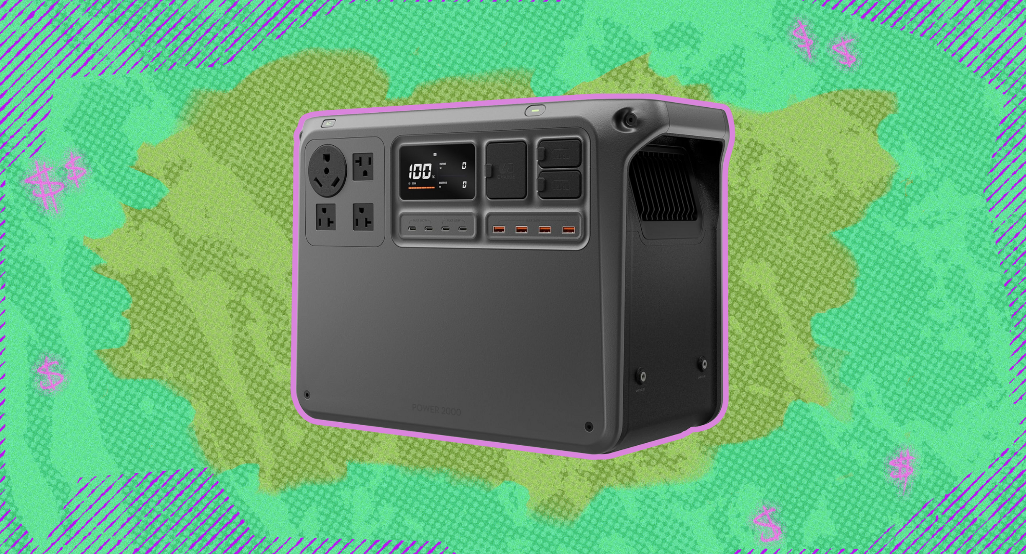 The DJI Power 2000 against a green background.