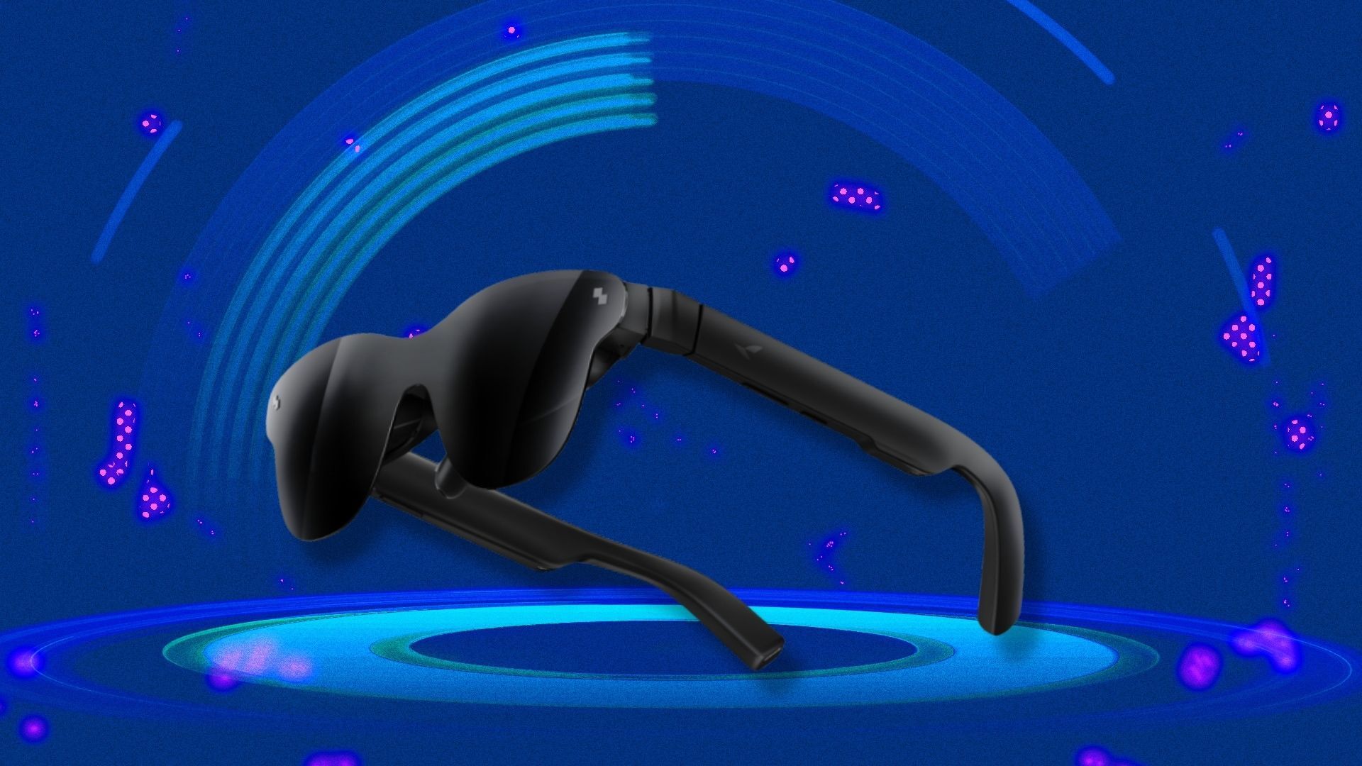 TCL RayNeo Air 4 Pro AR glasses on stylized blue blackground