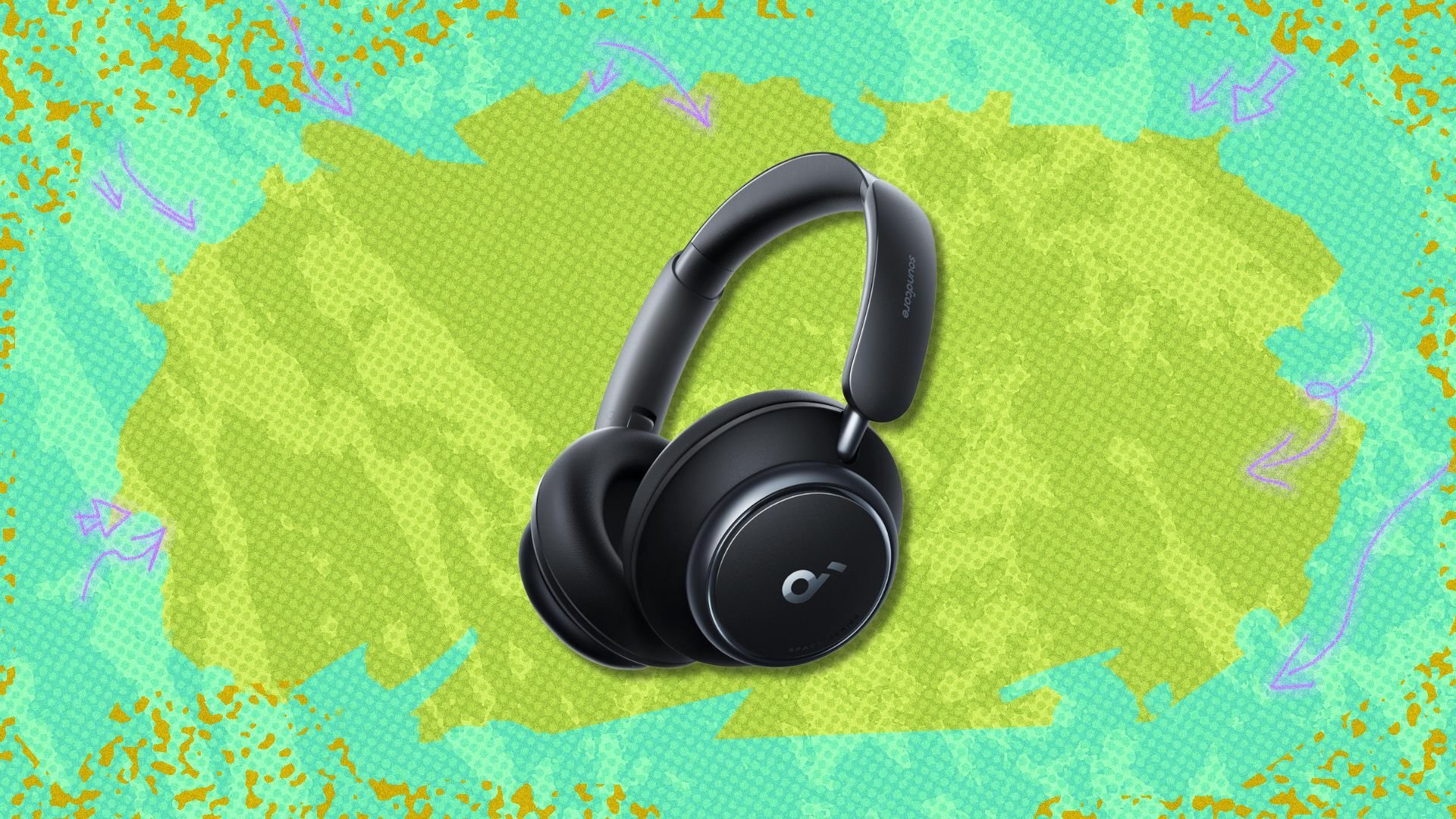 soundcore by anker space q45 headphones against a green patterned background
